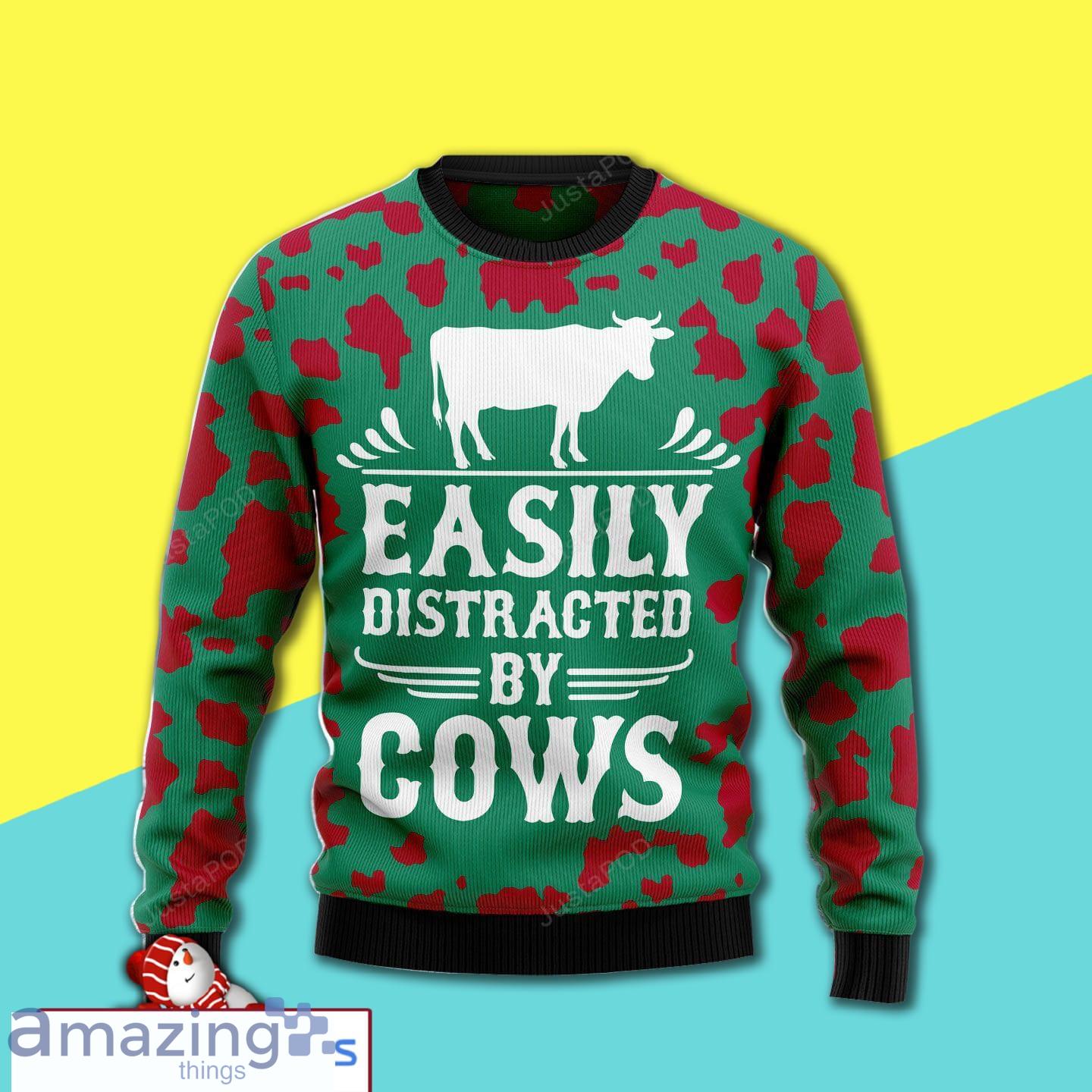Easily Distracted By Cows All Over Print 3D Ugly Sweater Product Photo 1