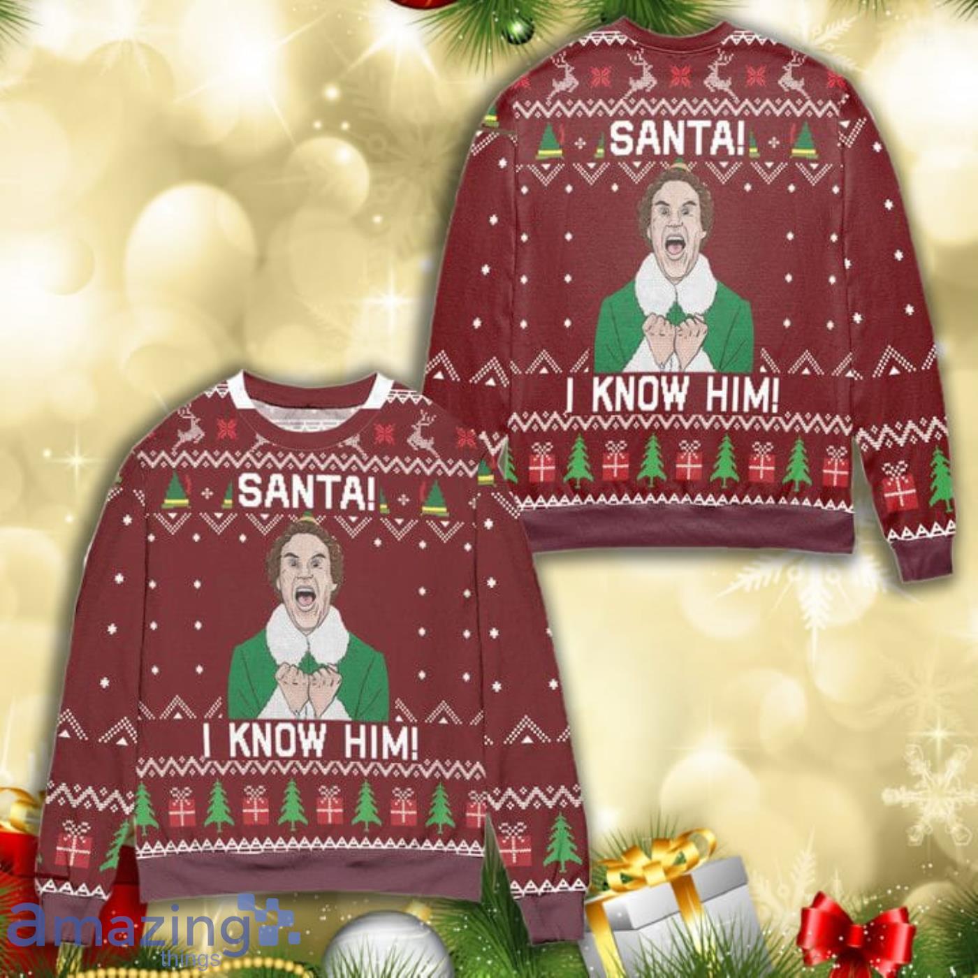 Elf Santa I Know Him All Over Print 3D Ugly Christmas Sweater Product Photo 1