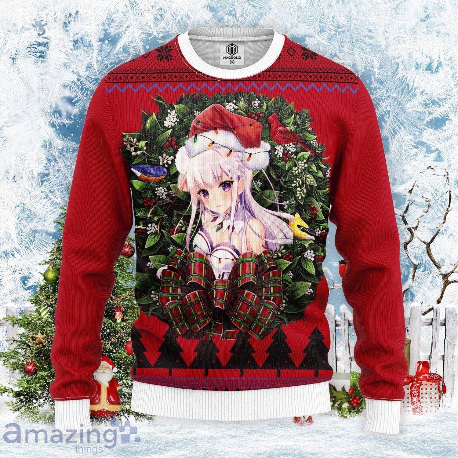 Emilia Purple Haired Re Zero Noel Mc Thanksgiving Gift Cute Christmas Gift Ugly Christmas Sweater Product Photo 1