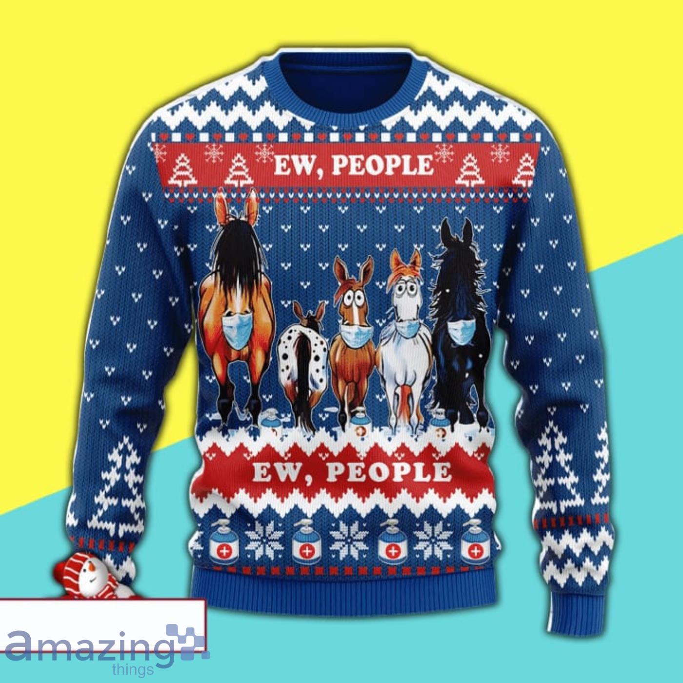 Ew People The Group Of Horses Awesome Full Print Ugly Christmas Sweater Product Photo 1