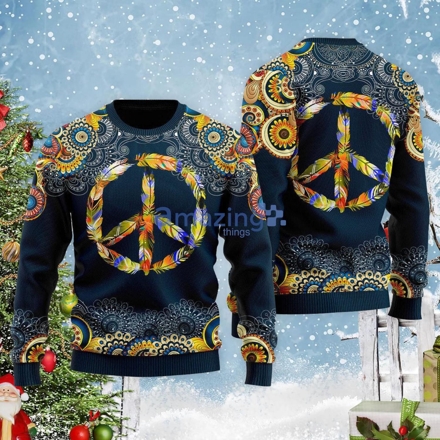Feather Peace Sign Christmas Gift Ugly Christmas Sweater Product Photo 1