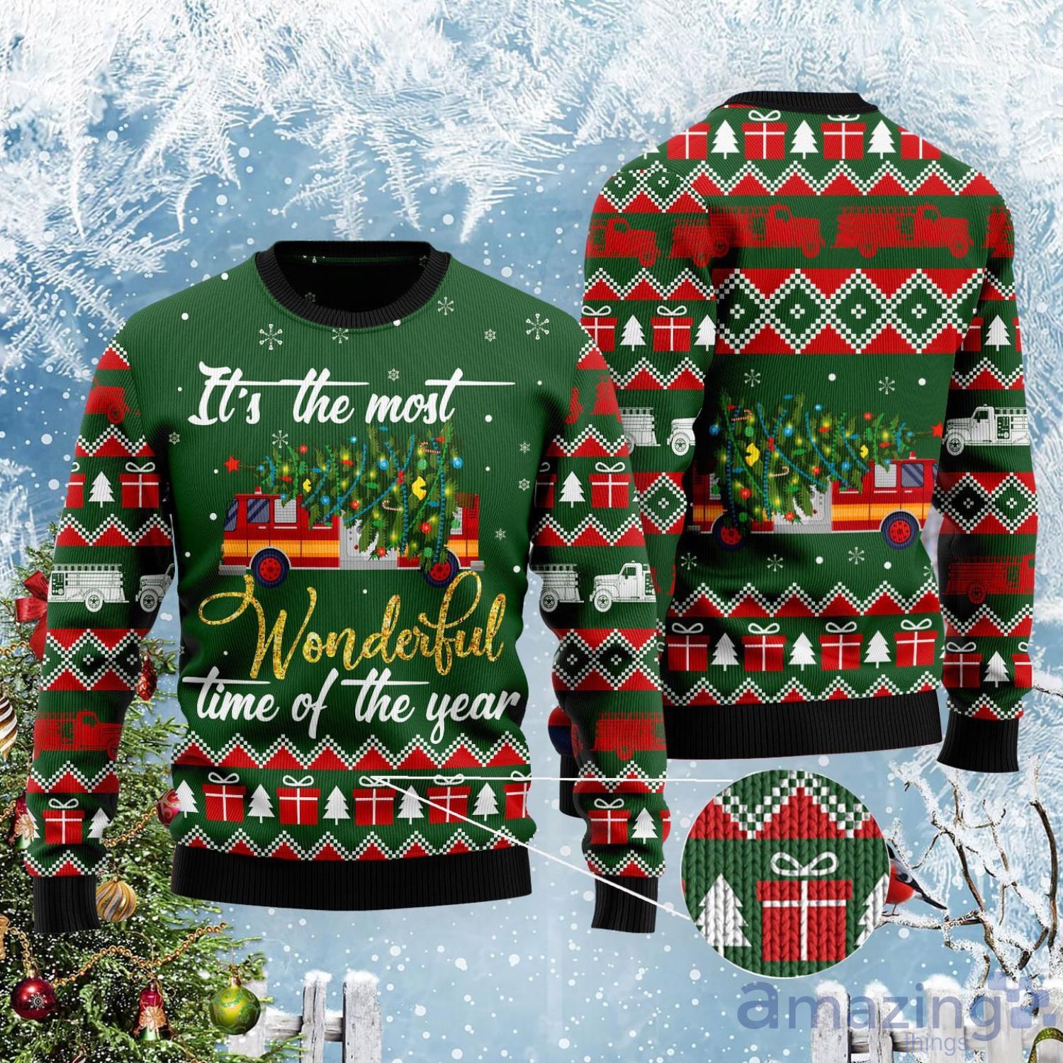 Firefighter Wonderful Time Of The Year Ugly Christmas Sweater Product Photo 1