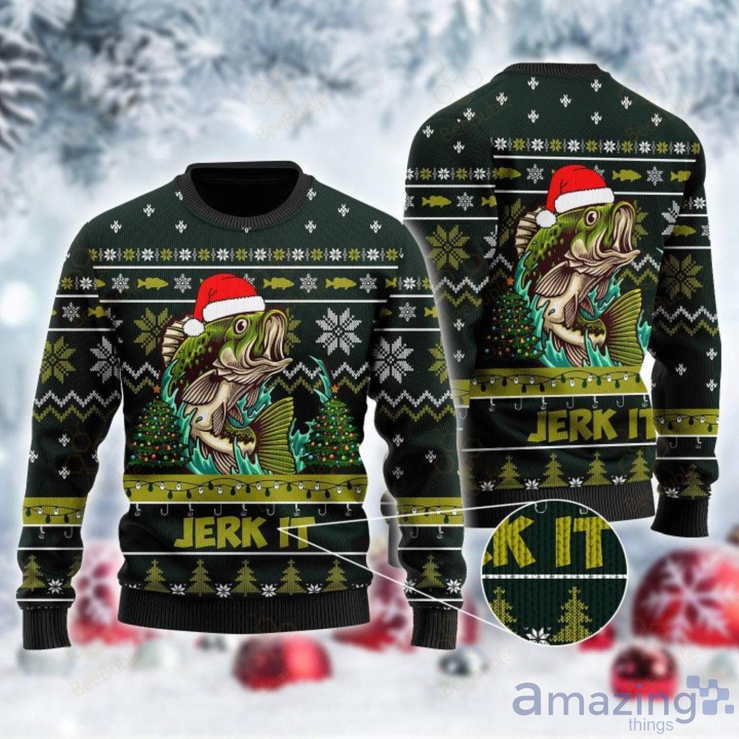 Fish For Christmas Jerk It Ugly Christmas Sweater Product Photo 1