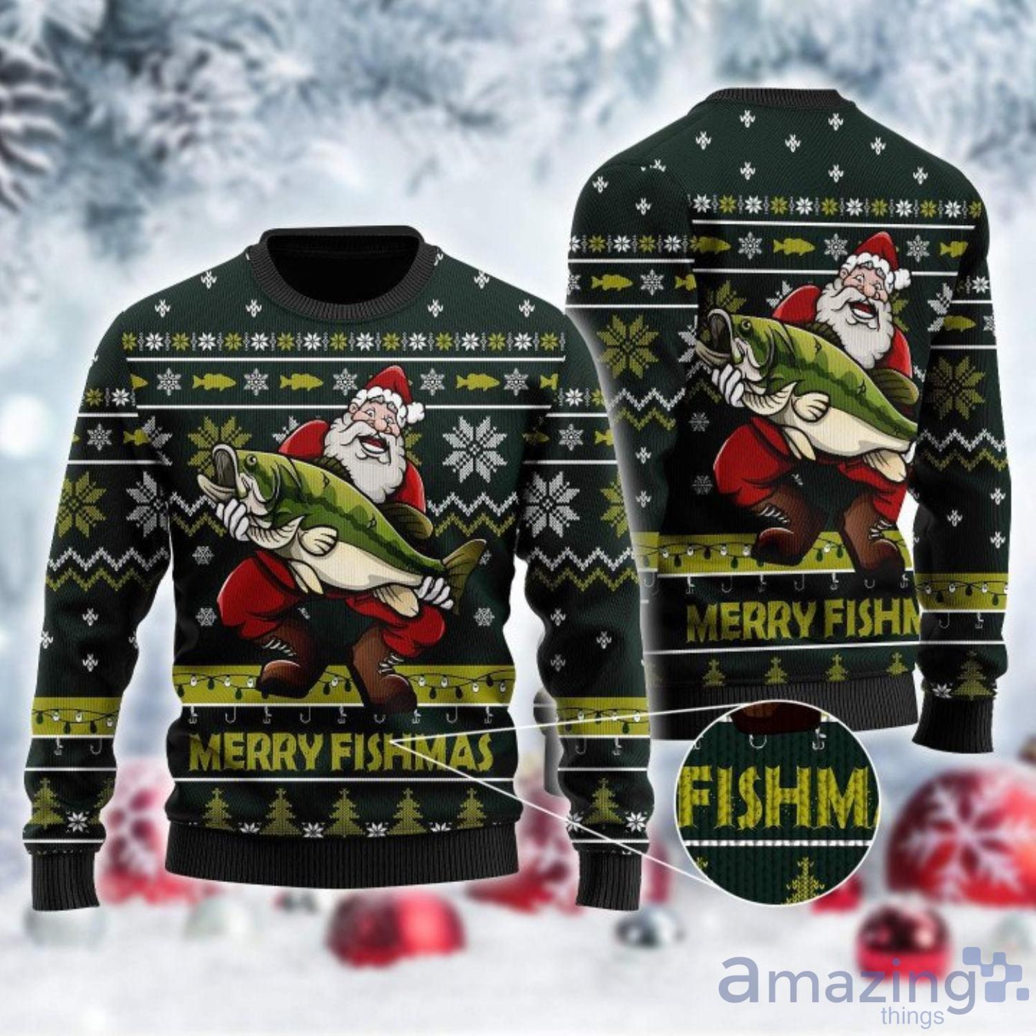 Fish For Christmas Merry Fishmas Ugly Christmas Sweater Product Photo 1