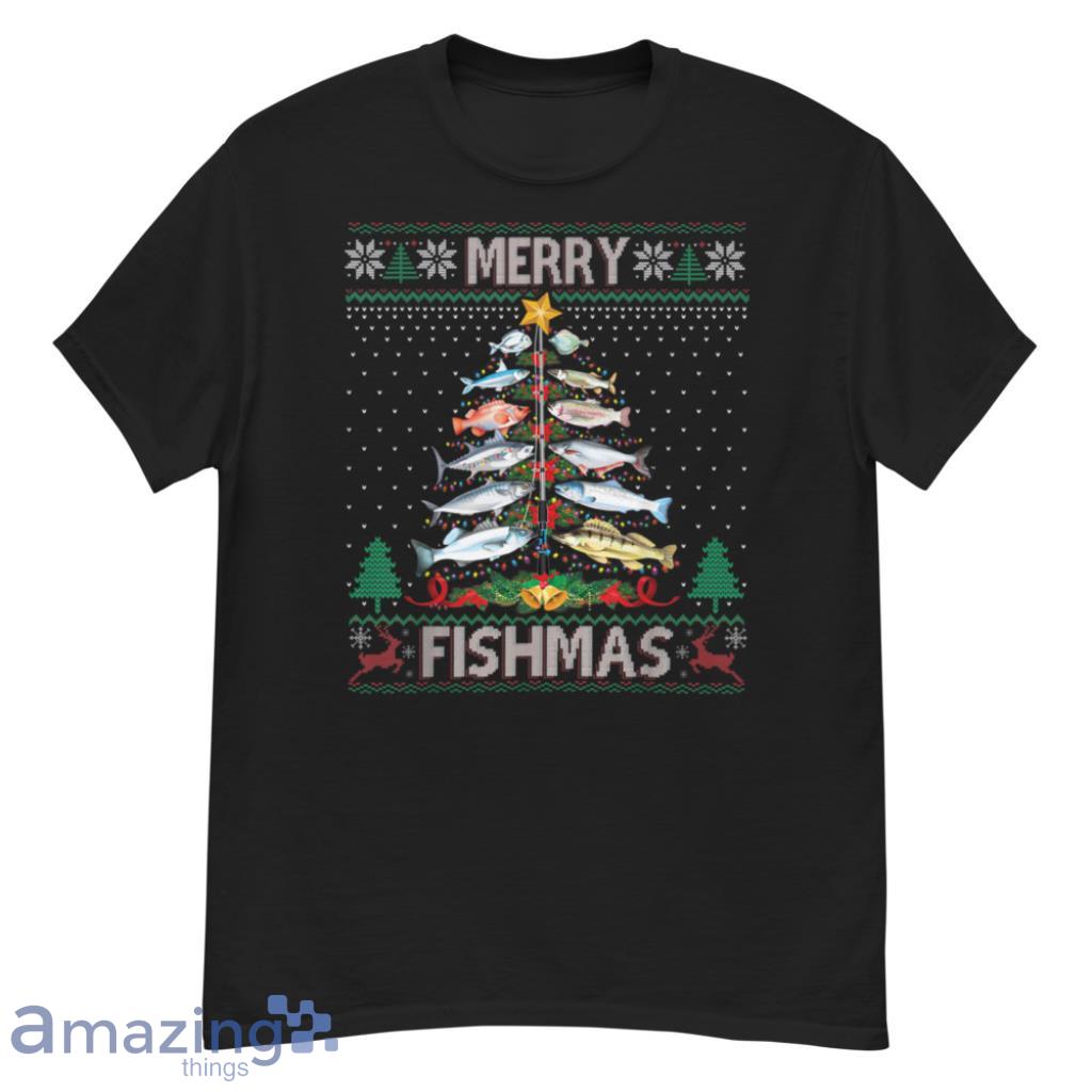 Fishmas Ugly Sweater Fish Fishing Rod Christmas Tree Christmas Shirt