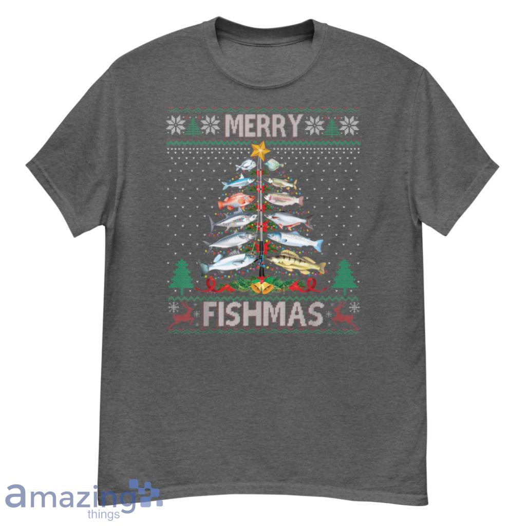 Fishmas Ugly Sweater Fish Fishing Rod Christmas Tree Christmas Shirt