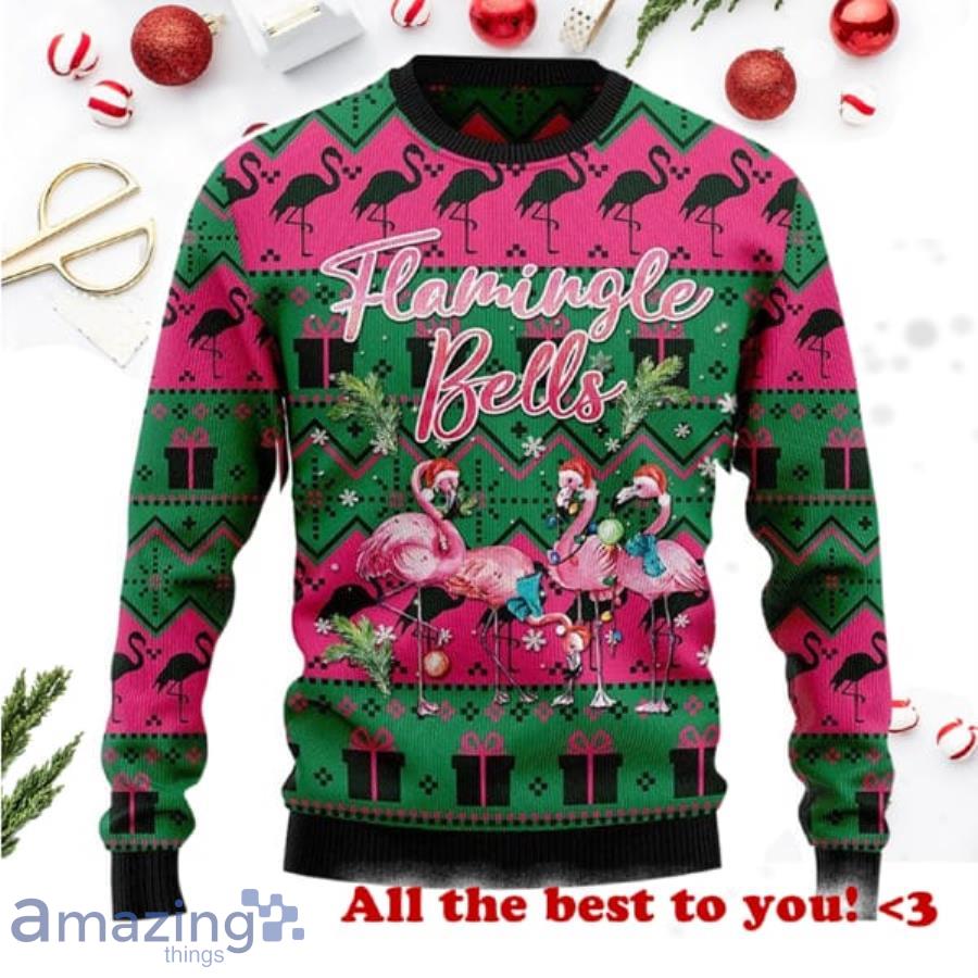 Flamingle Bells Flamingo Santa Knitting Pattern Ugly Sweater Product Photo 1