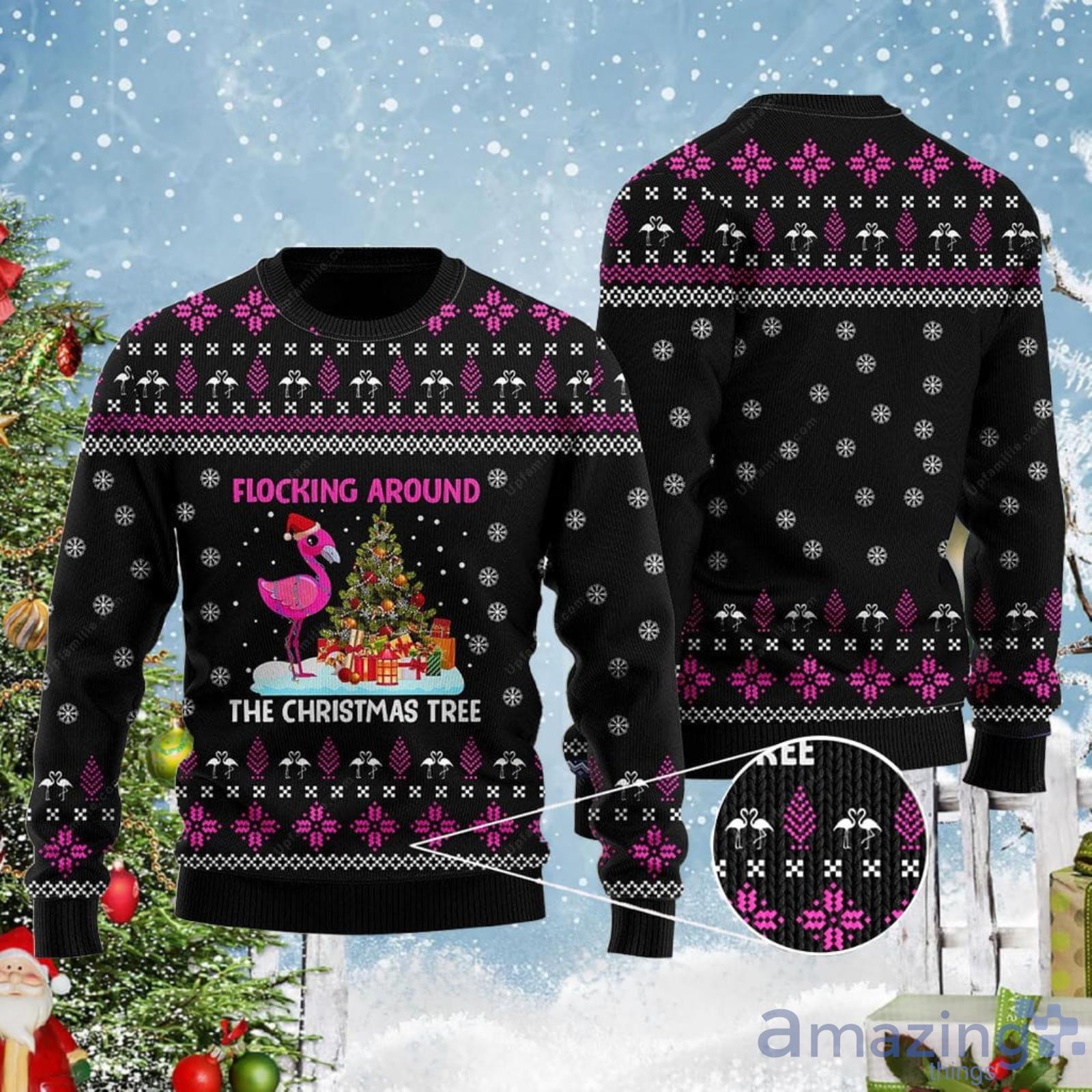 Flamingo Flocking Around Ugly Christmas Sweater Product Photo 1