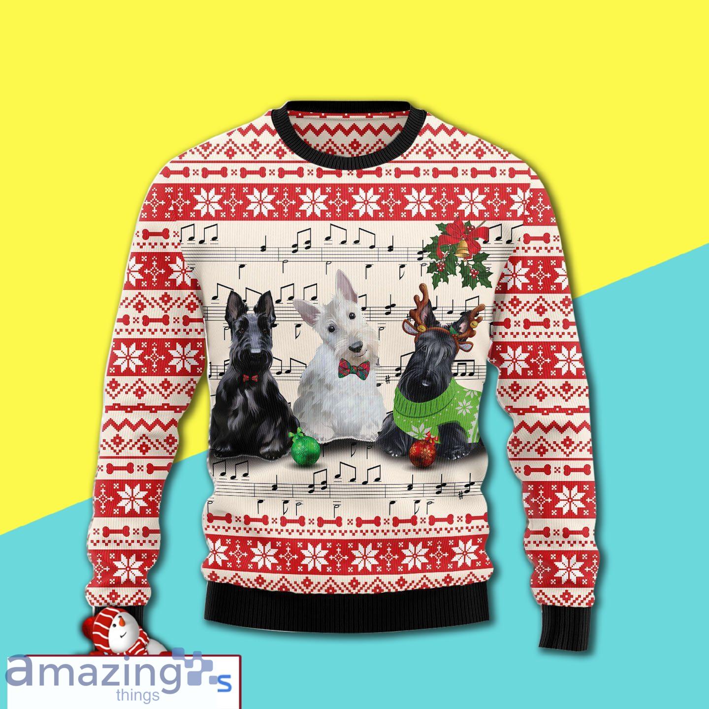 For Dog Lovers Scottish Terrier Music Awesome Ugly Christmas Sweater 3D Shirt Product Photo 1