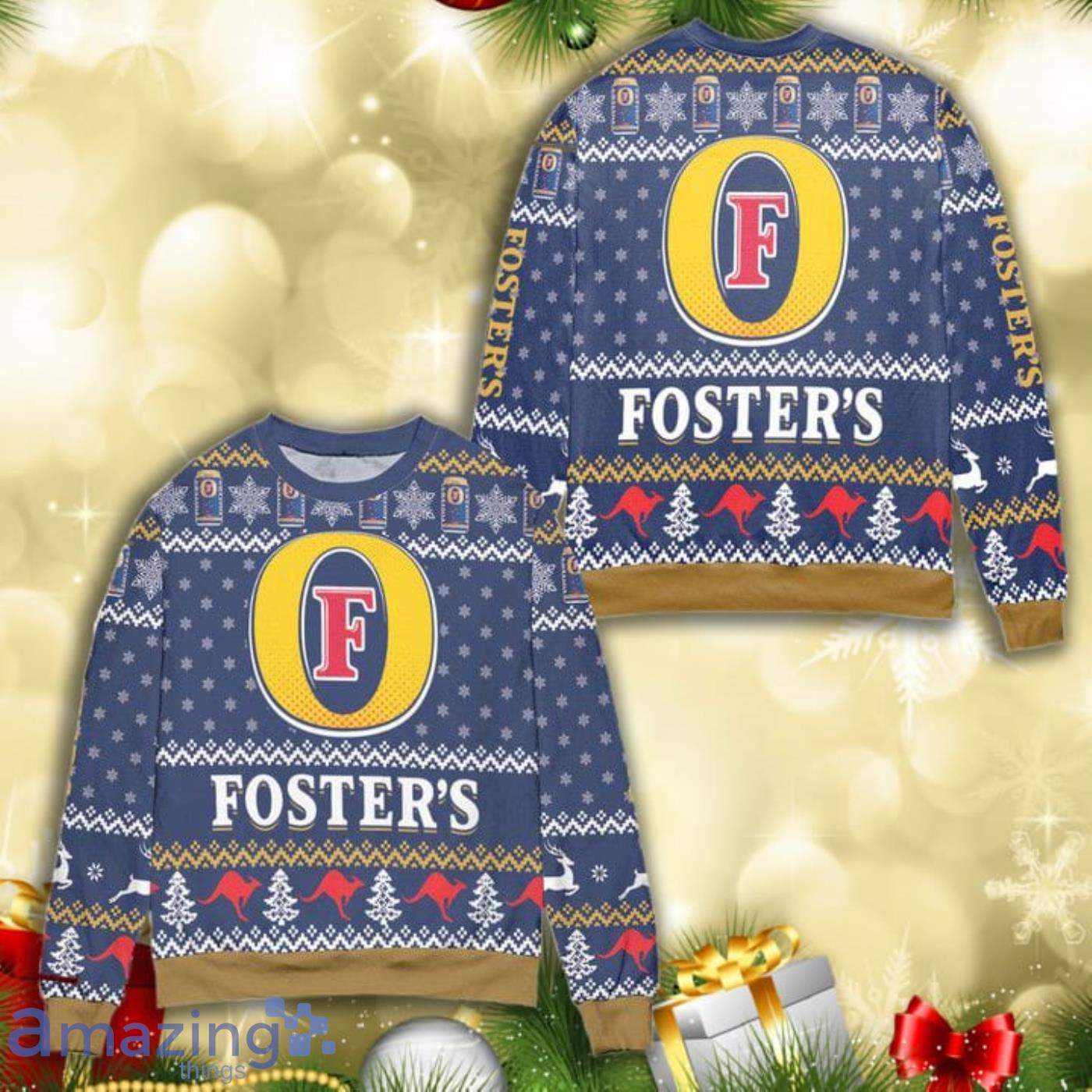 Fosters Beer Logo Snowflake Pattern All Over Print 3D Ugly Christmas Sweater Product Photo 1