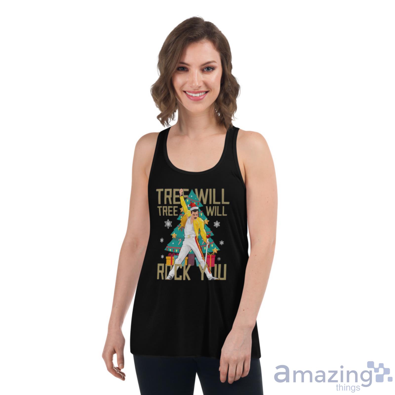 Freddie Mercury Christmas Tree Tree Will Rock You Tee Shirt image Freddie Mercury Christmas Tree Tree Will Rock You Tee Shirt - Womens Flowy Racerback Tank