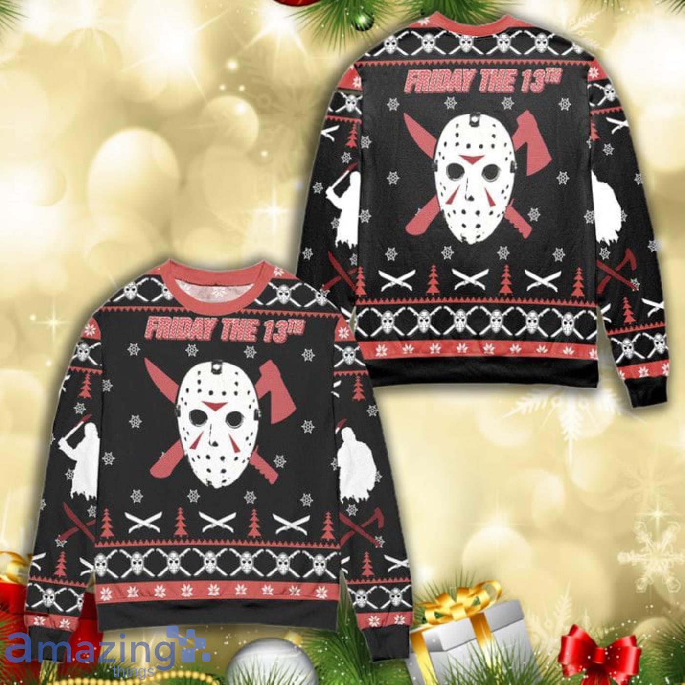 Friday The 13th Jason Voorhees Mask All Over Print 3D Ugly Christmas Sweater Product Photo 1