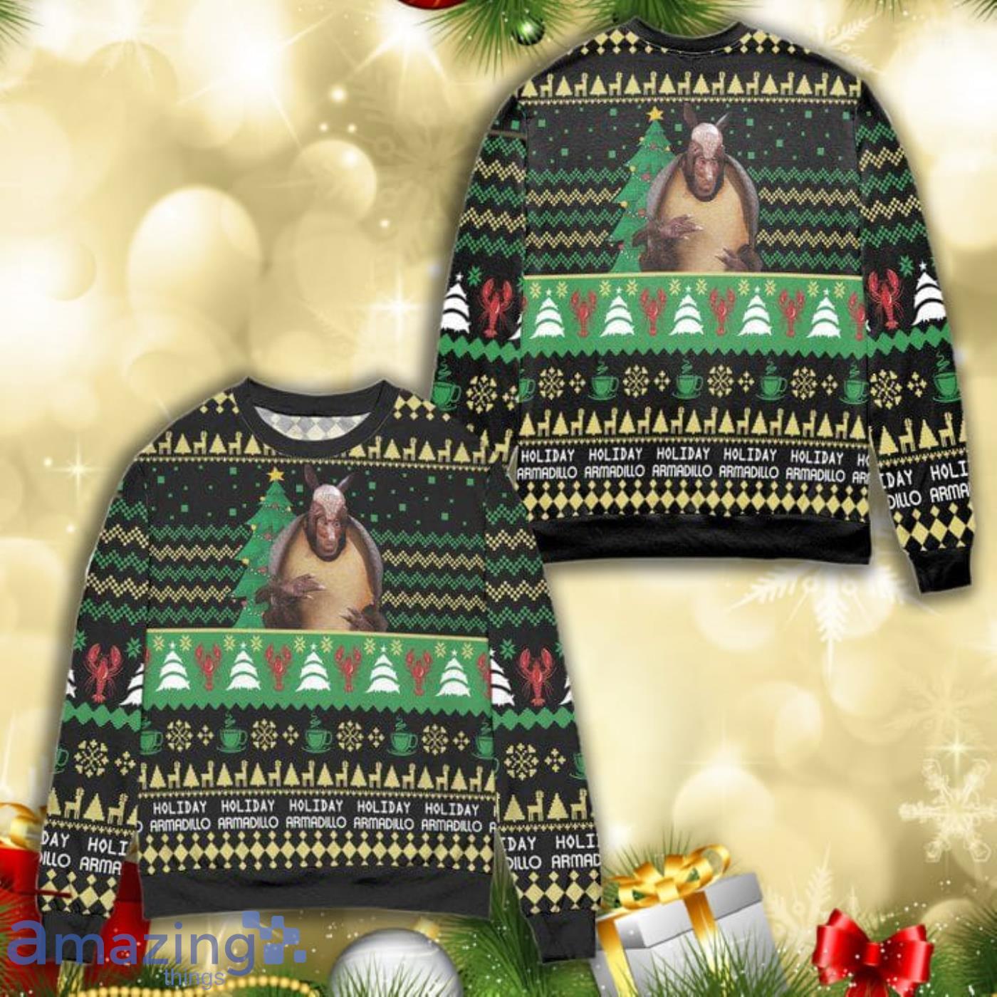 Friends Series The One With The Holiday Armadillo All Over Print 3D Ugly Christmas Sweater Product Photo 1