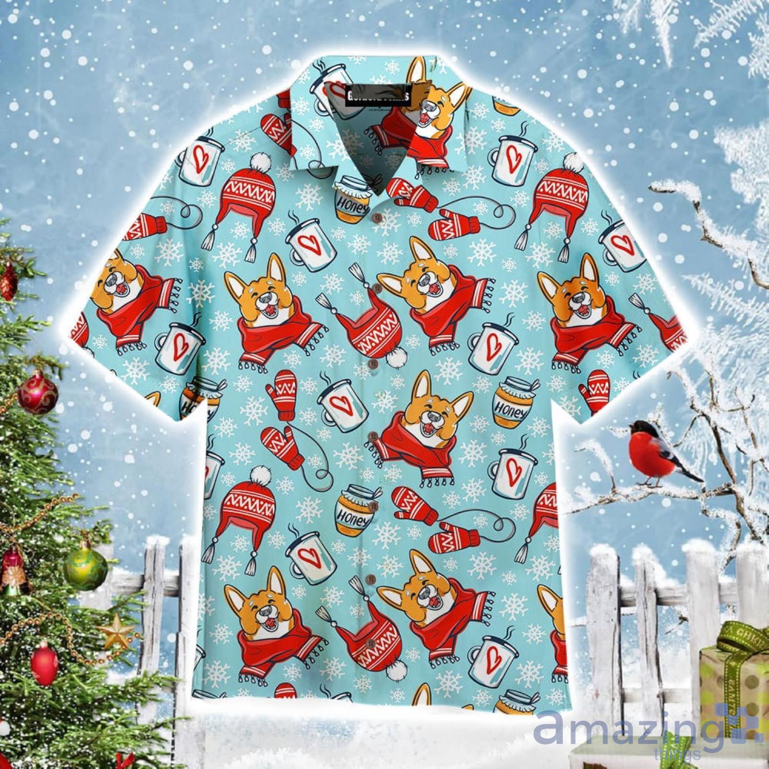 Funny Adorable Corgis Dog Merry Christmas Pattern Aloha Cute Christmas Gift Cute Christmas Gift Hawaiian Shirt Product Photo 1