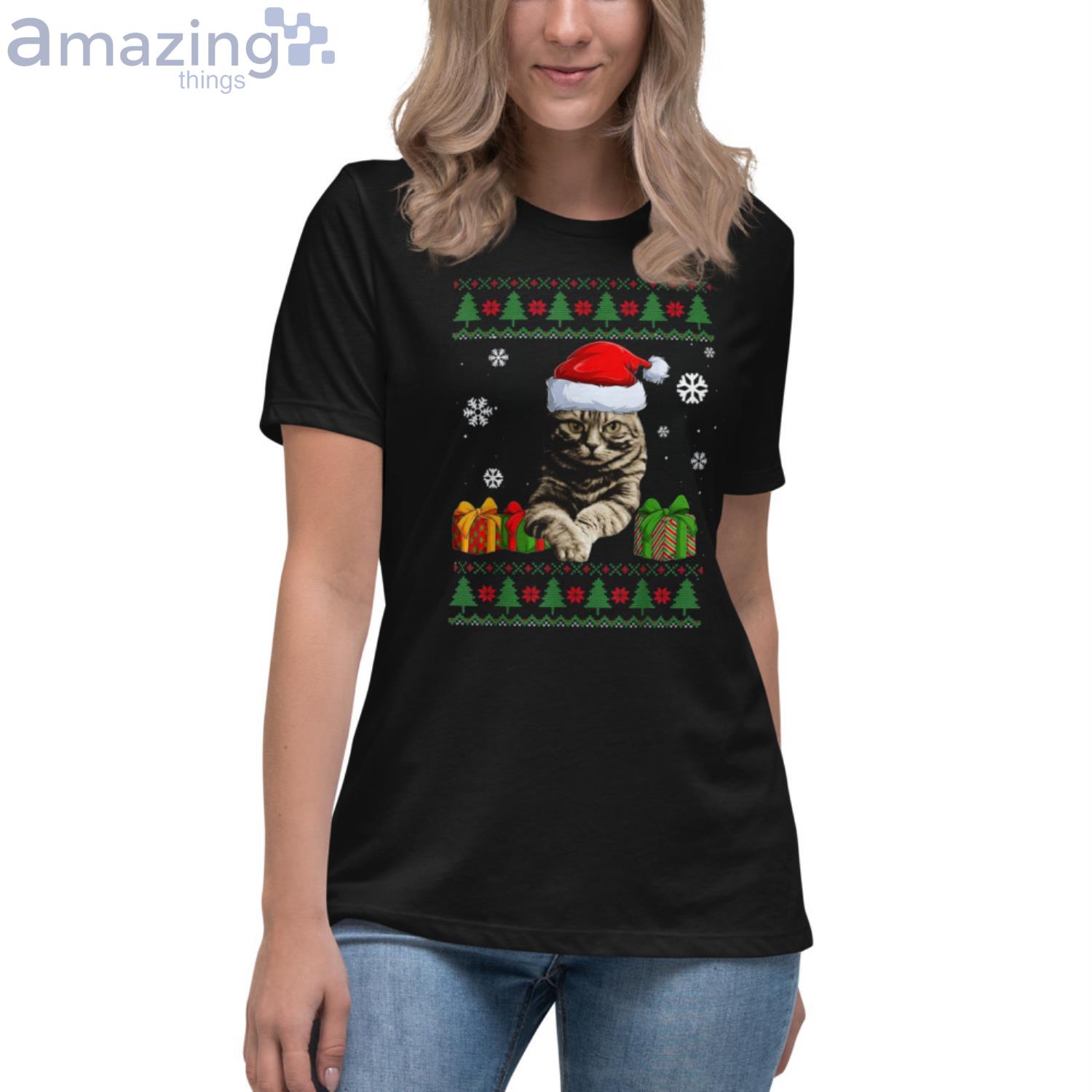 Funny Cat lovers Cute Cat Santa Hat Christmas Shirt image Funny Cat lovers Cute Cat Santa Hat Christmas Shirt Product Photo 6