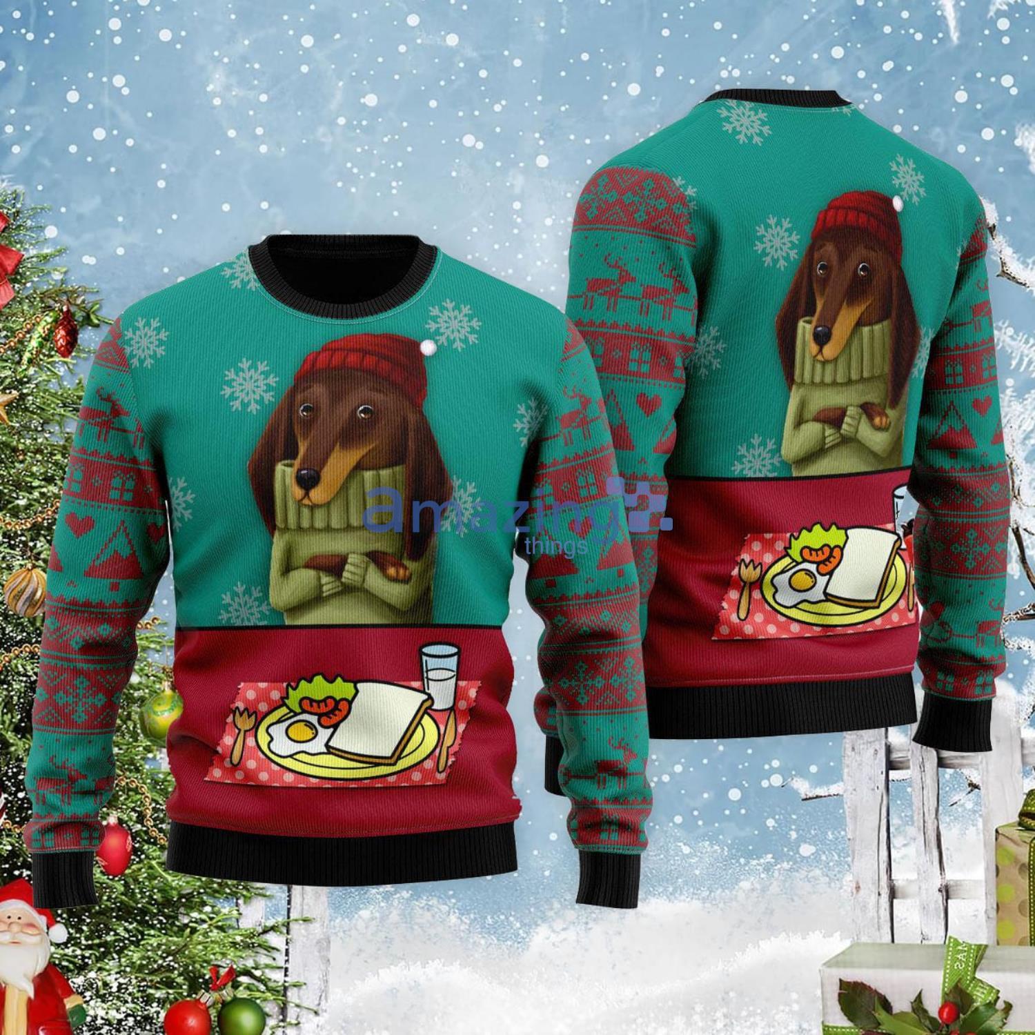Funny Dachshund Breakfast Christmas Gift Ugly Christmas Sweater Product Photo 1