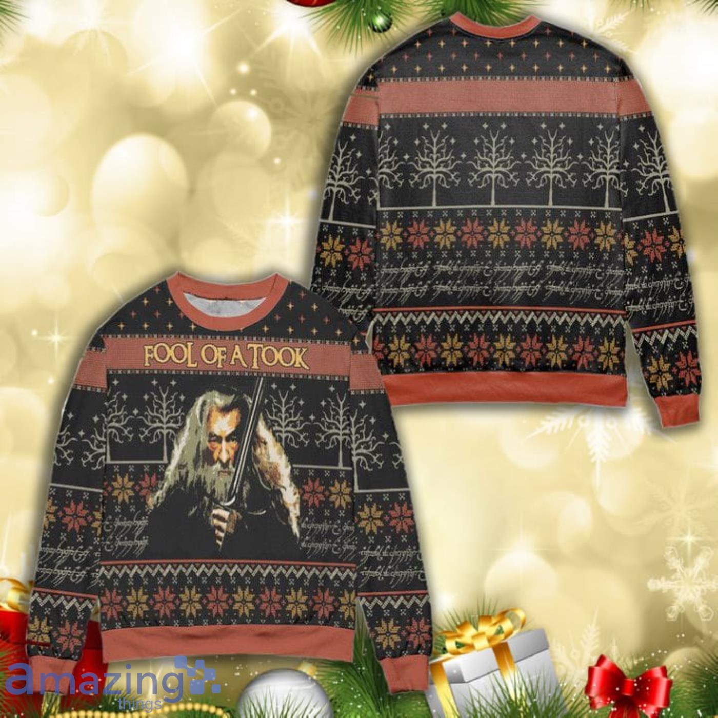 Gandalf Lord Of The Rings Fool Of A Took Snowflake Christmas Pattern Full Print Ugly Sweater Product Photo 1
