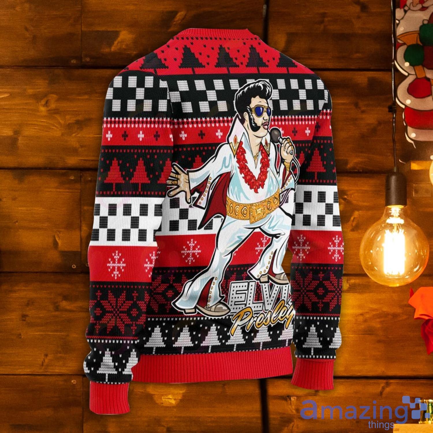 Gearhomie Elvis Fatley Meme Red Ugly Christmas Sweater image Gearhomie Elvis Fatley Meme Red Ugly Christmas Sweater Product Photo 2