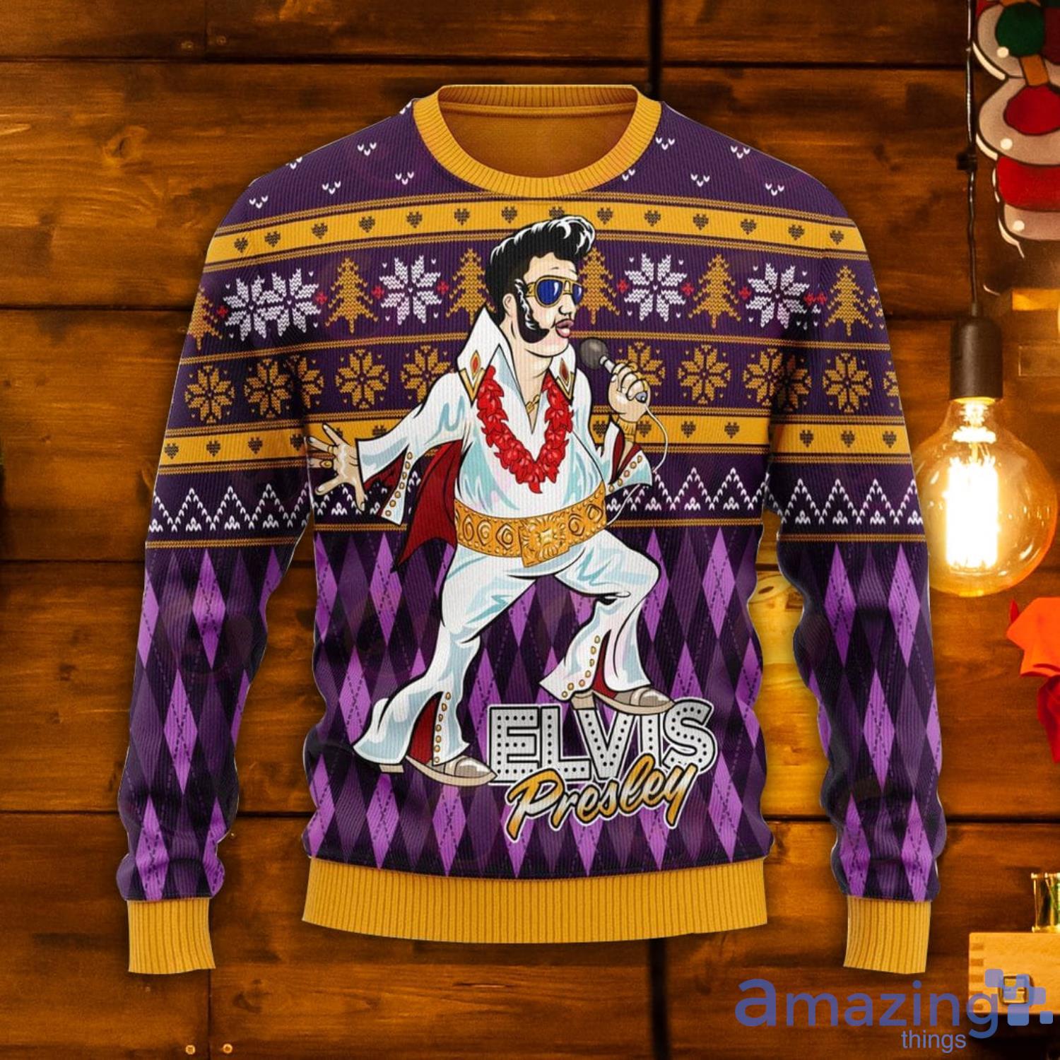 Gearhomie Elvis Fatley Meme Ugly Christmas Sweater Product Photo 1