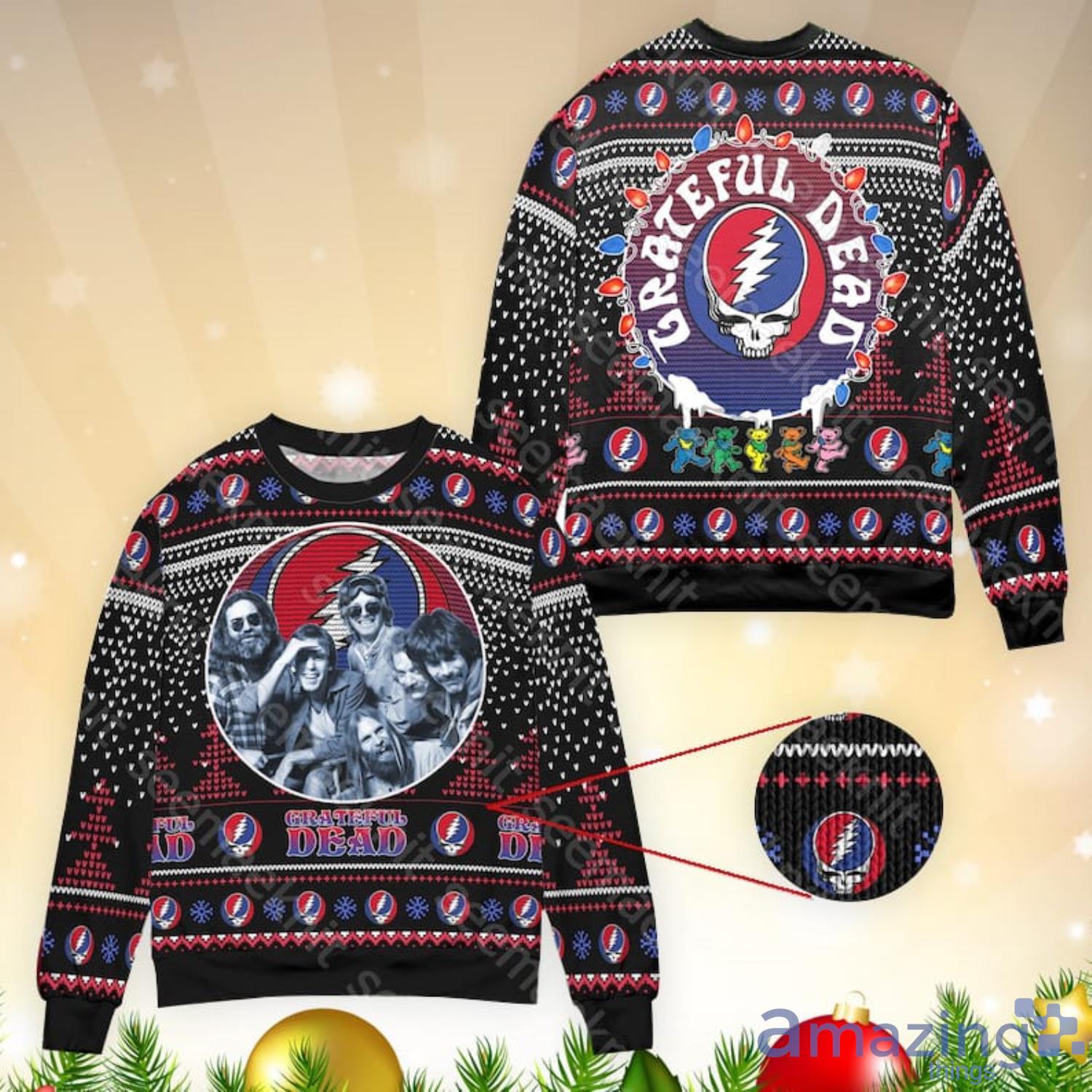 Afm Of later Zeehaven Grateful Dead Rock Band Sweater Grateful Dead Fans Ugly Christmas Sweater