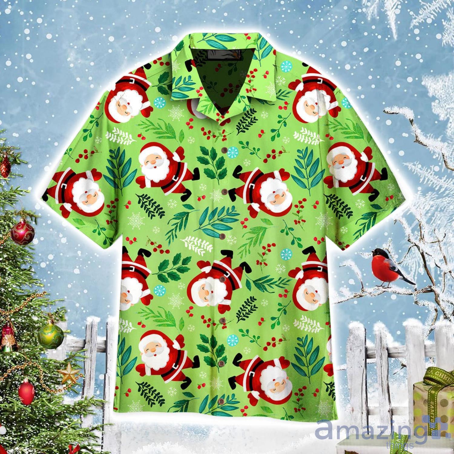 Green Christmas Funny Santa Pattern Aloha Cute Christmas Gift Cute Christmas Gift Hawaiian Shirt Product Photo 1