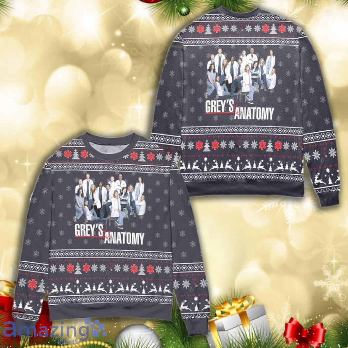 Greys Anatomy Characters Snowflake Christmas Pattern Full Print Ugly Sweater Product Photo 1