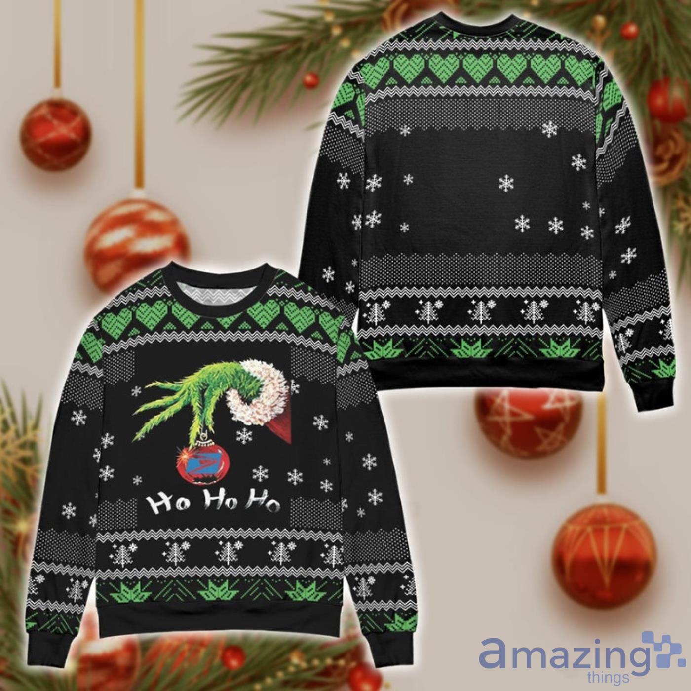 Grinch Hand Ho Ho Ho Christmas Sweater Product Photo 1