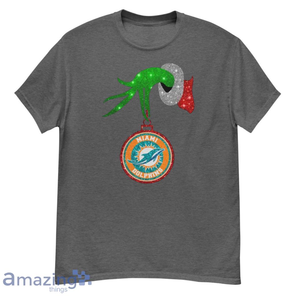 Grinch Hand Holding Miami Dolphins Christmas Shirt - G500 Men’s Classic T-Shirt-1