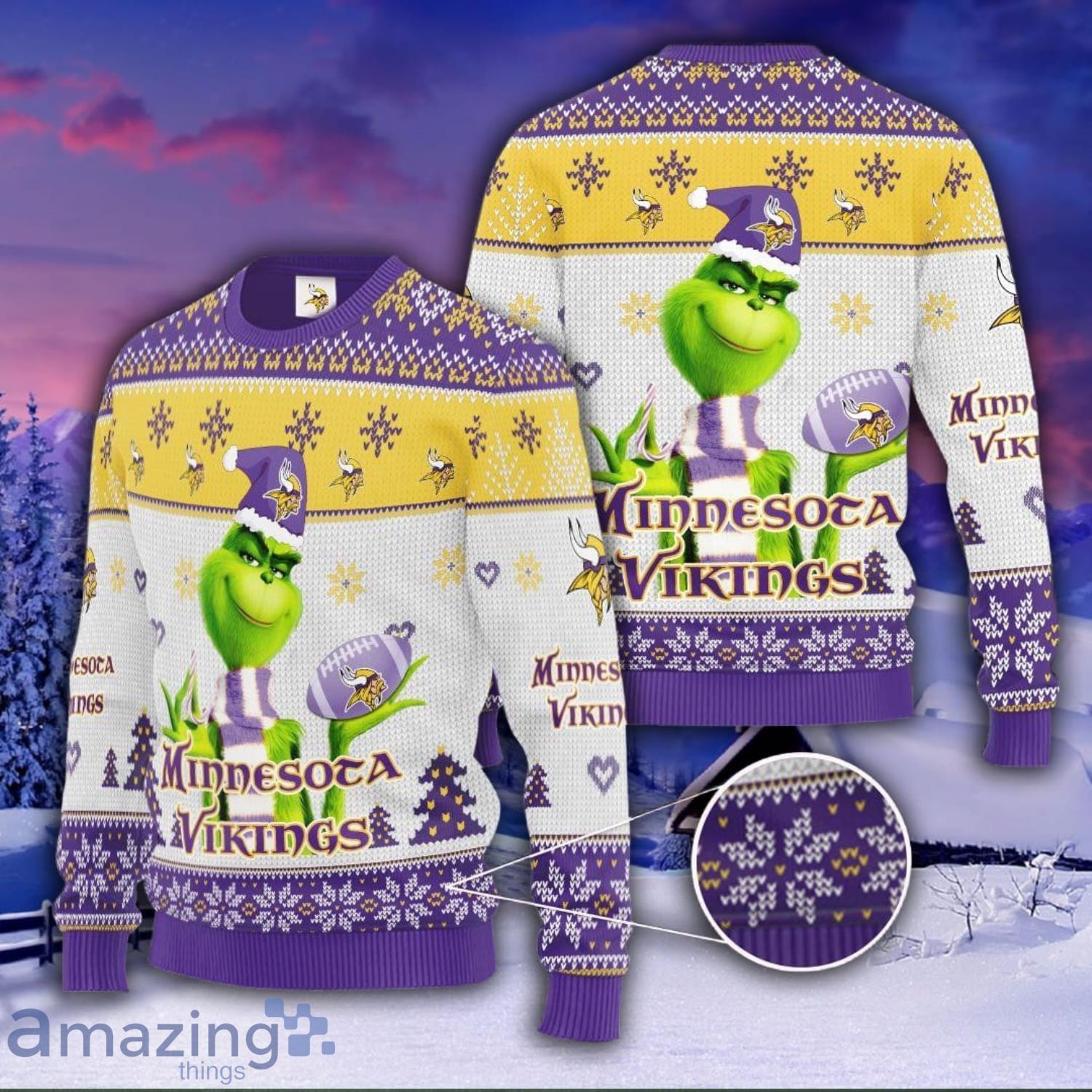 Grinch Minnesota Vikings All Over Print Christmas Ugly Sweater Gift For Fans Product Photo 1