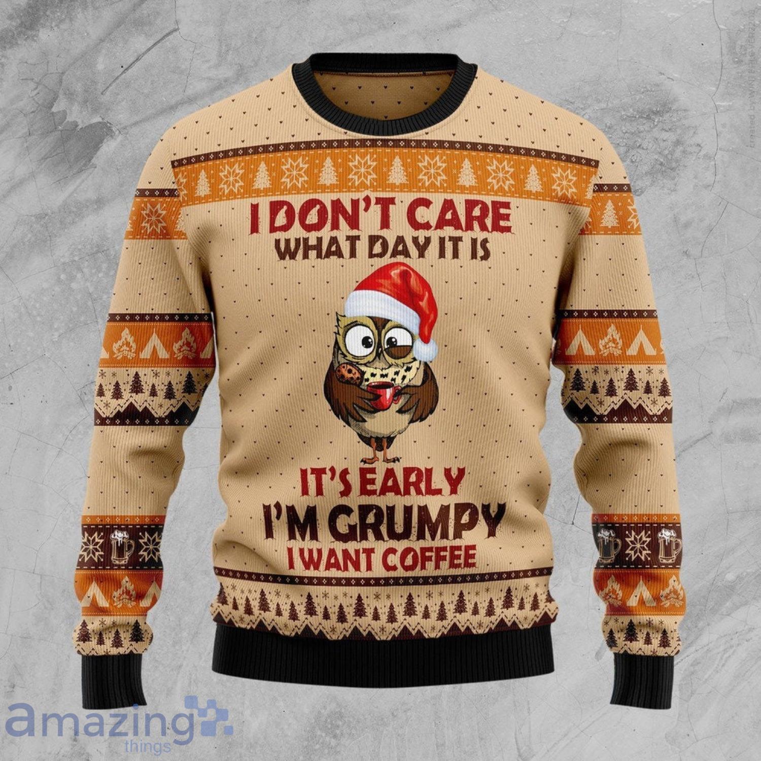 Grumpy Owl I Dont Care What Day It Is Ugly Ugly Christmas Sweater Product Photo 1