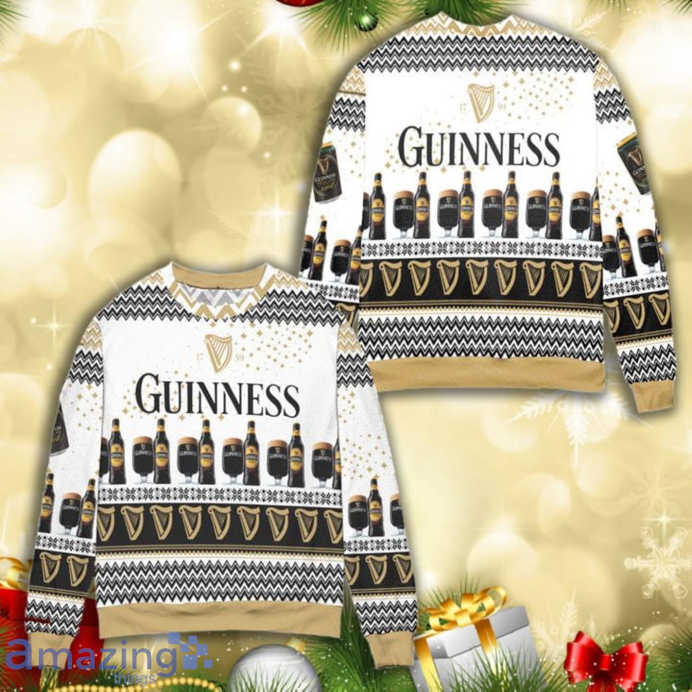Guinness Beer Sparkle Star Knitting Pattern 3D Ugly Christmas Sweater Product Photo 1