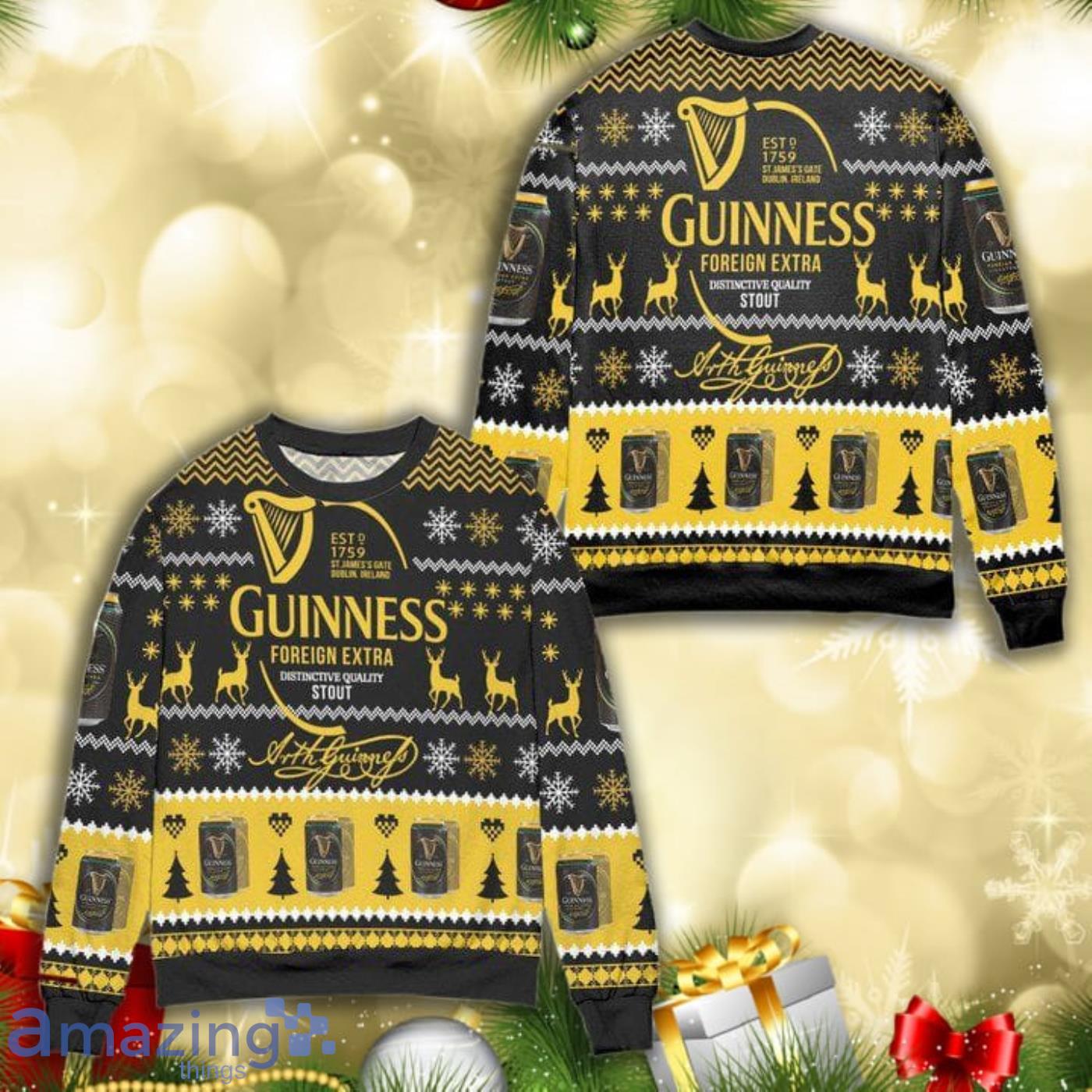 Guinness Foreign Extra Stout Christmas Christmas Pattern Full Print Ugly Sweater Product Photo 1