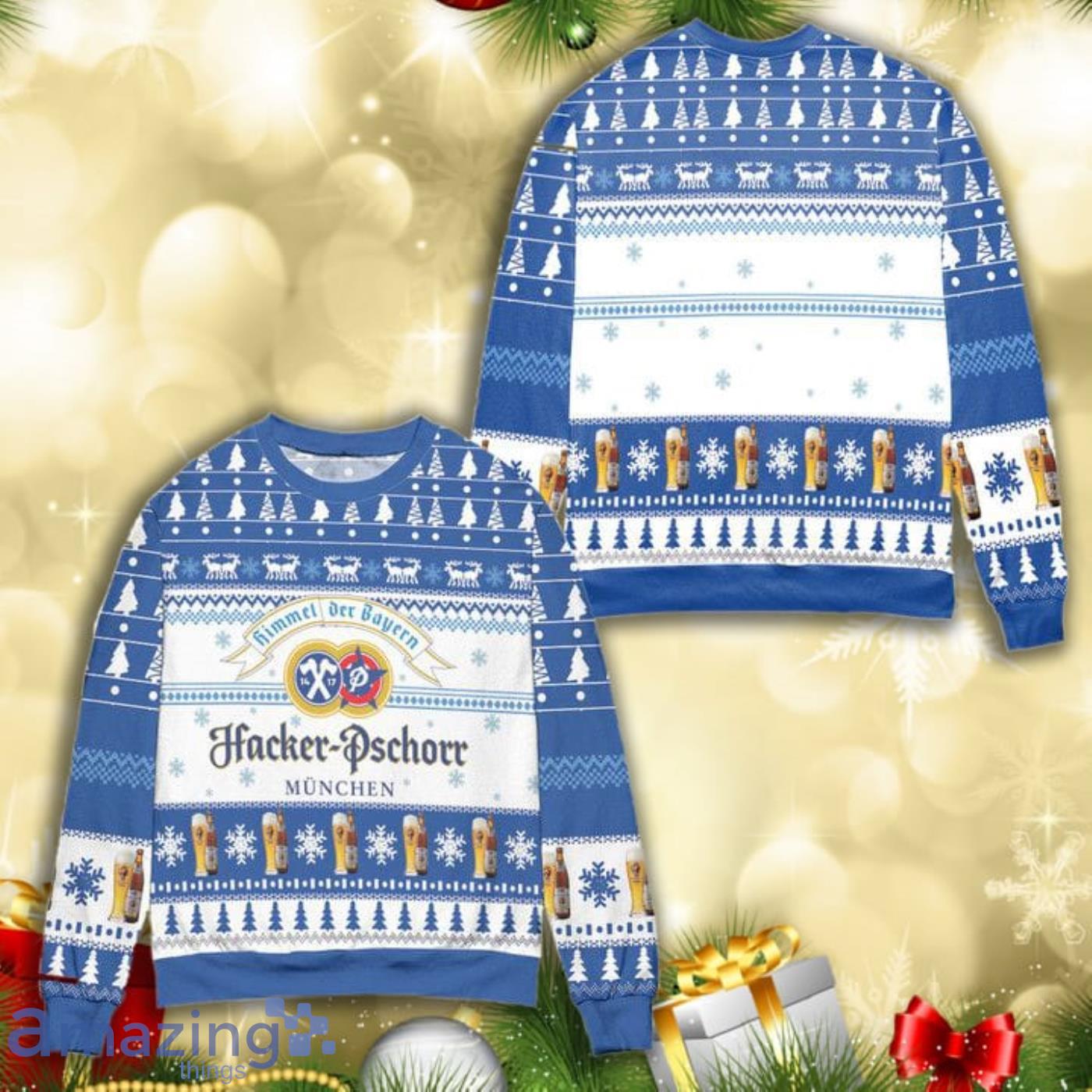 Hacker Pschorr Brewery Pine Tree Christmas Pattern Full Print Ugly Sweater Product Photo 1