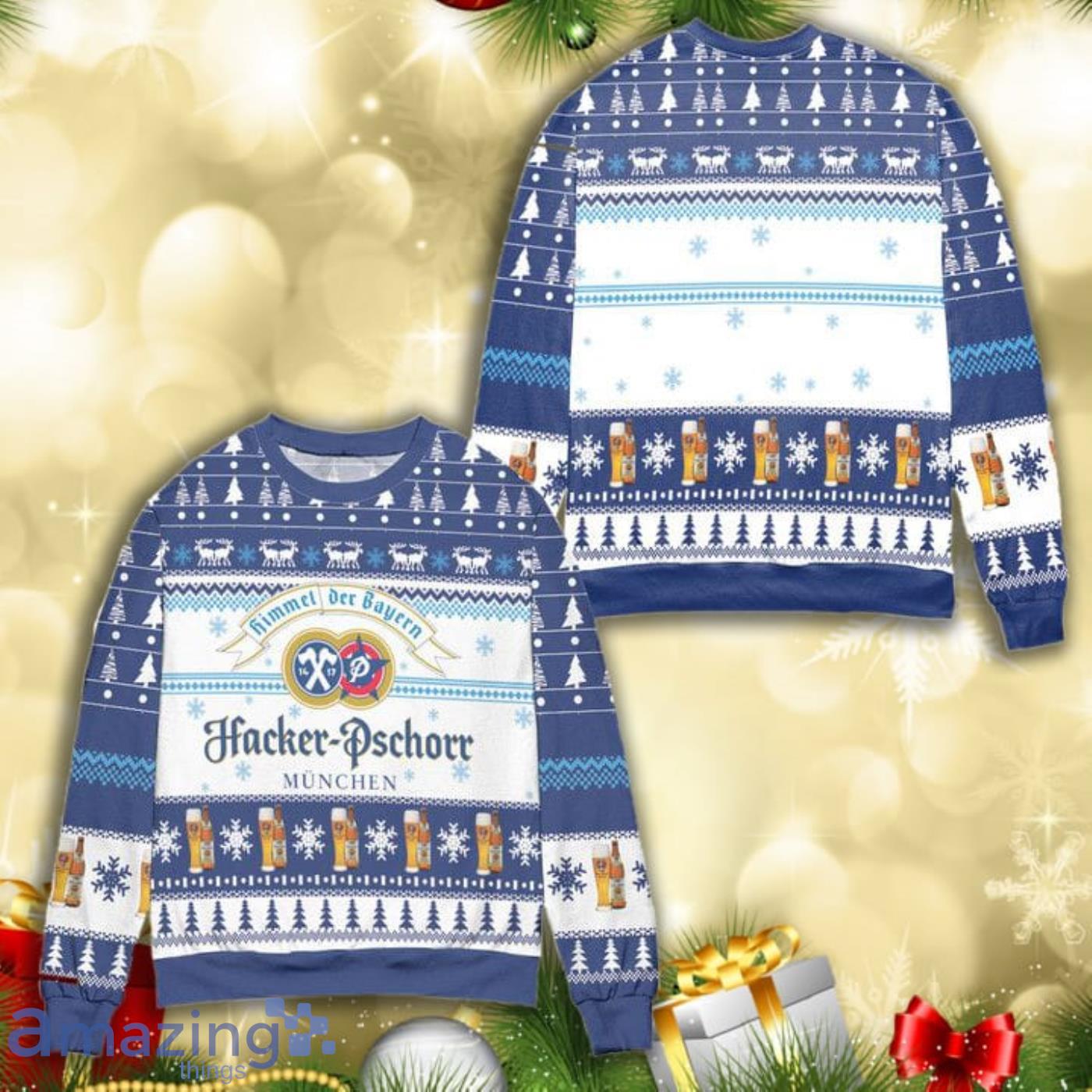 Hacker Pschorr Weissbier Logo Christmas Christmas Pattern Full Print Ugly Sweater Product Photo 1