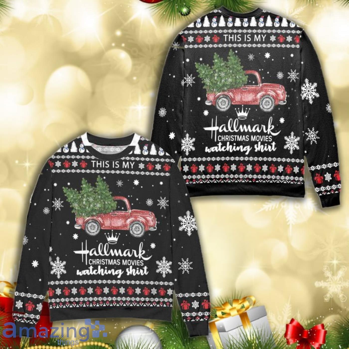 Hallmark Christmas Movies Watching Shirt Knitting Pattern 3D Ugly Christmas Sweater Product Photo 1