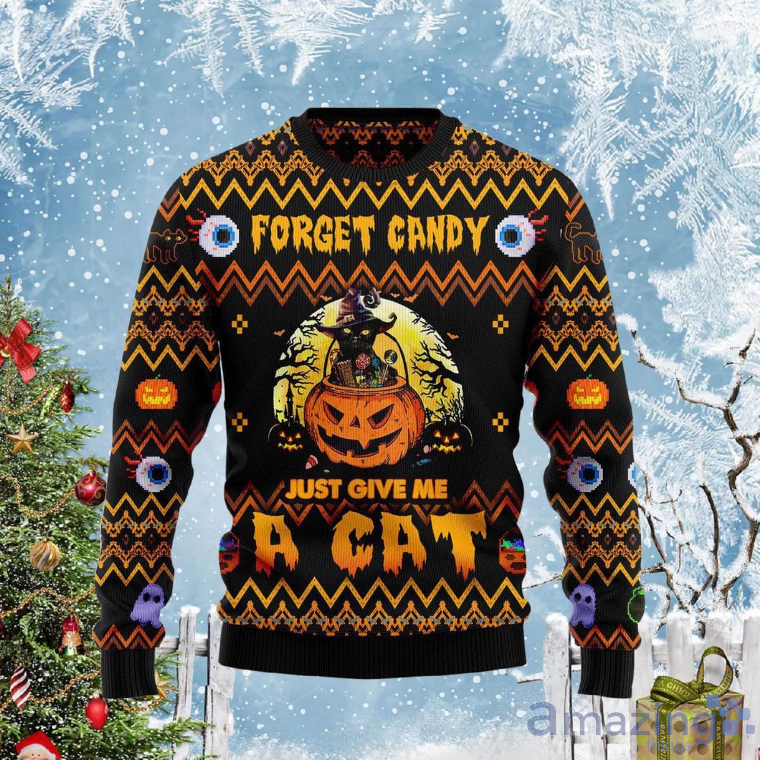 Halloween Cat Pumpkin Forgrt Candy Funny Ugly Sweater Product Photo 1