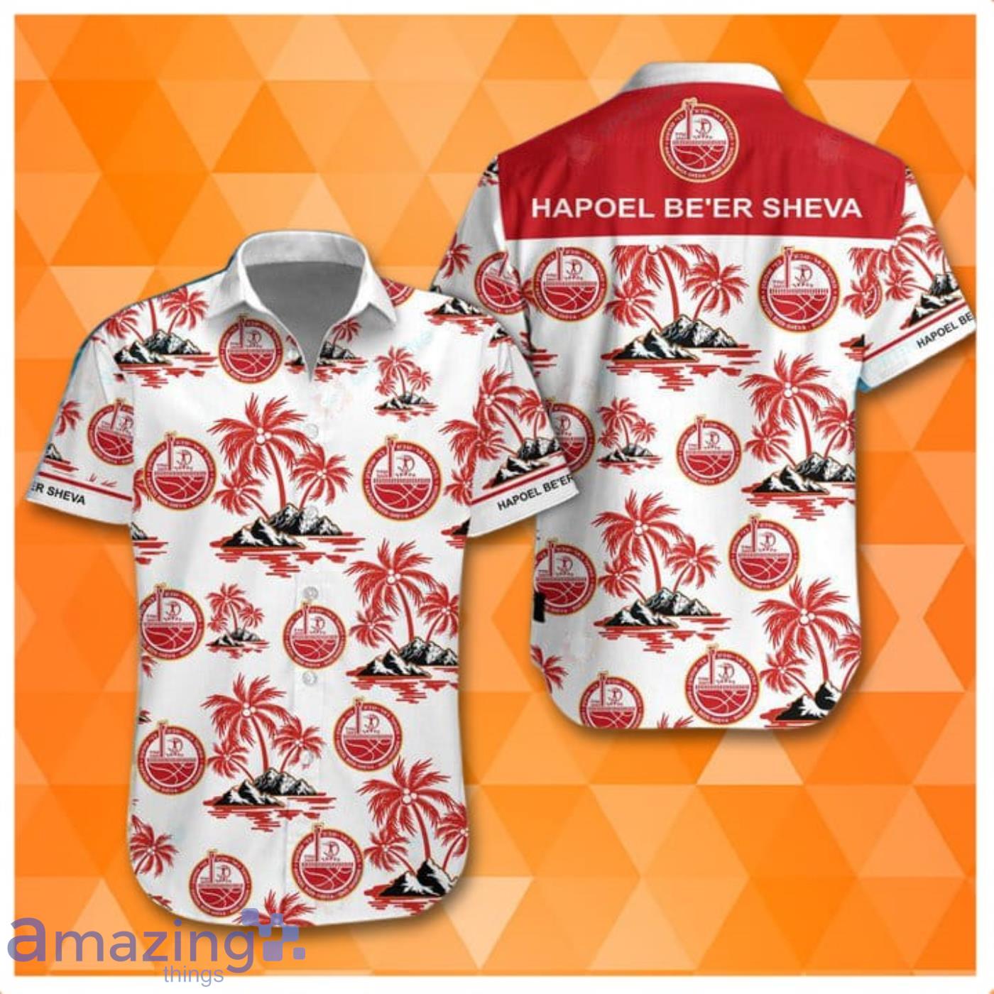 Hapoel Eilat Super League Palm Tree Pattern Hawaiian Shirt Product Photo 1