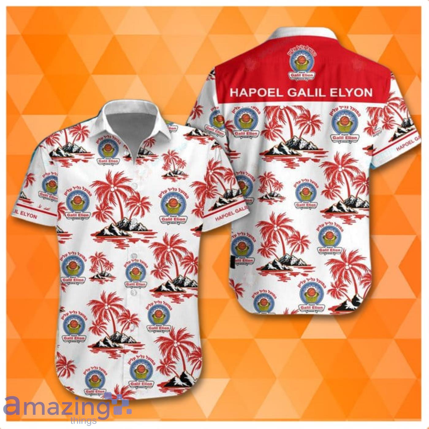 Hapoel Galil Elyon Super League Palm Tree Pattern Hawaiian Shirt Product Photo 1