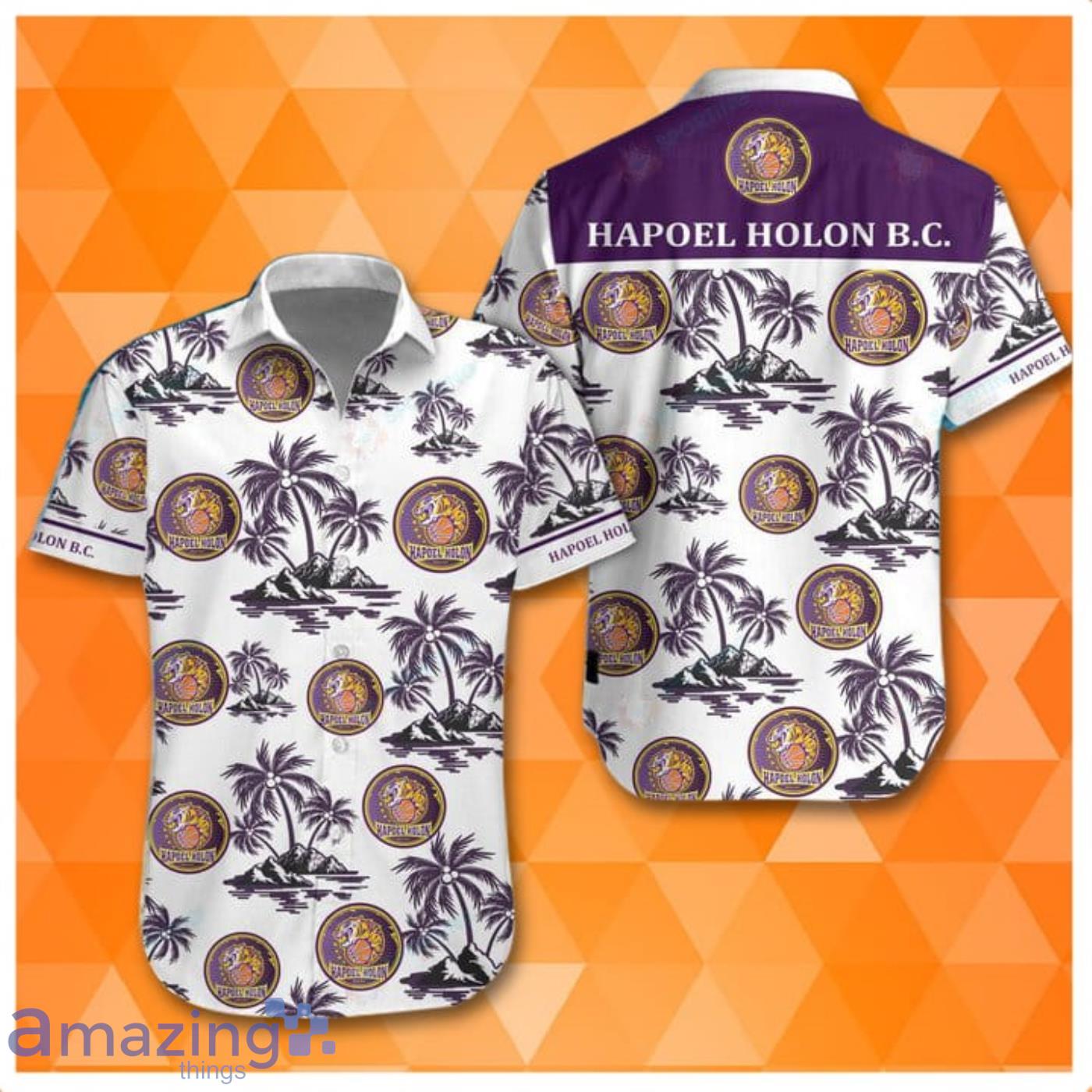 Hapoel Holon B.C Super League Palm Tree Pattern Hawaiian Shirt Product Photo 1