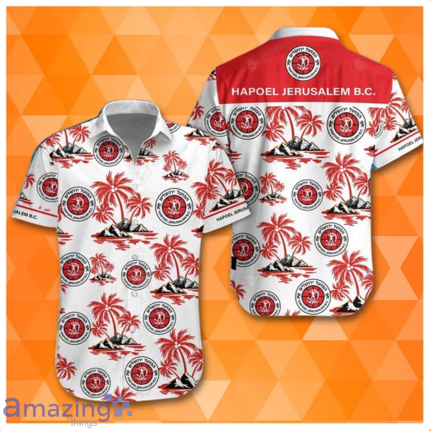 Hapoel Jerusalem B.C Super League And Palm Tree Pattern Hawaiian Shirt Product Photo 1