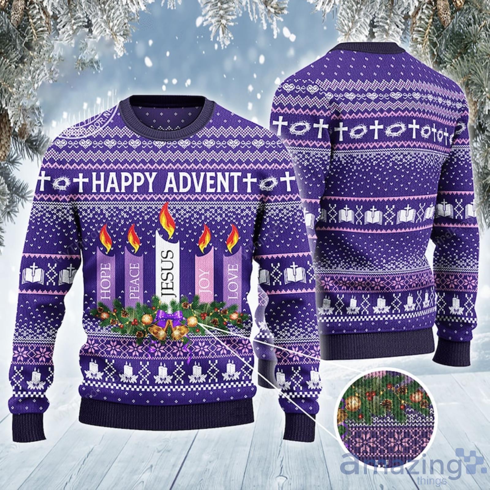 Happy Advent Hope Peace Jesus Joy Love Ugly Christmas Sweater Product Photo 1