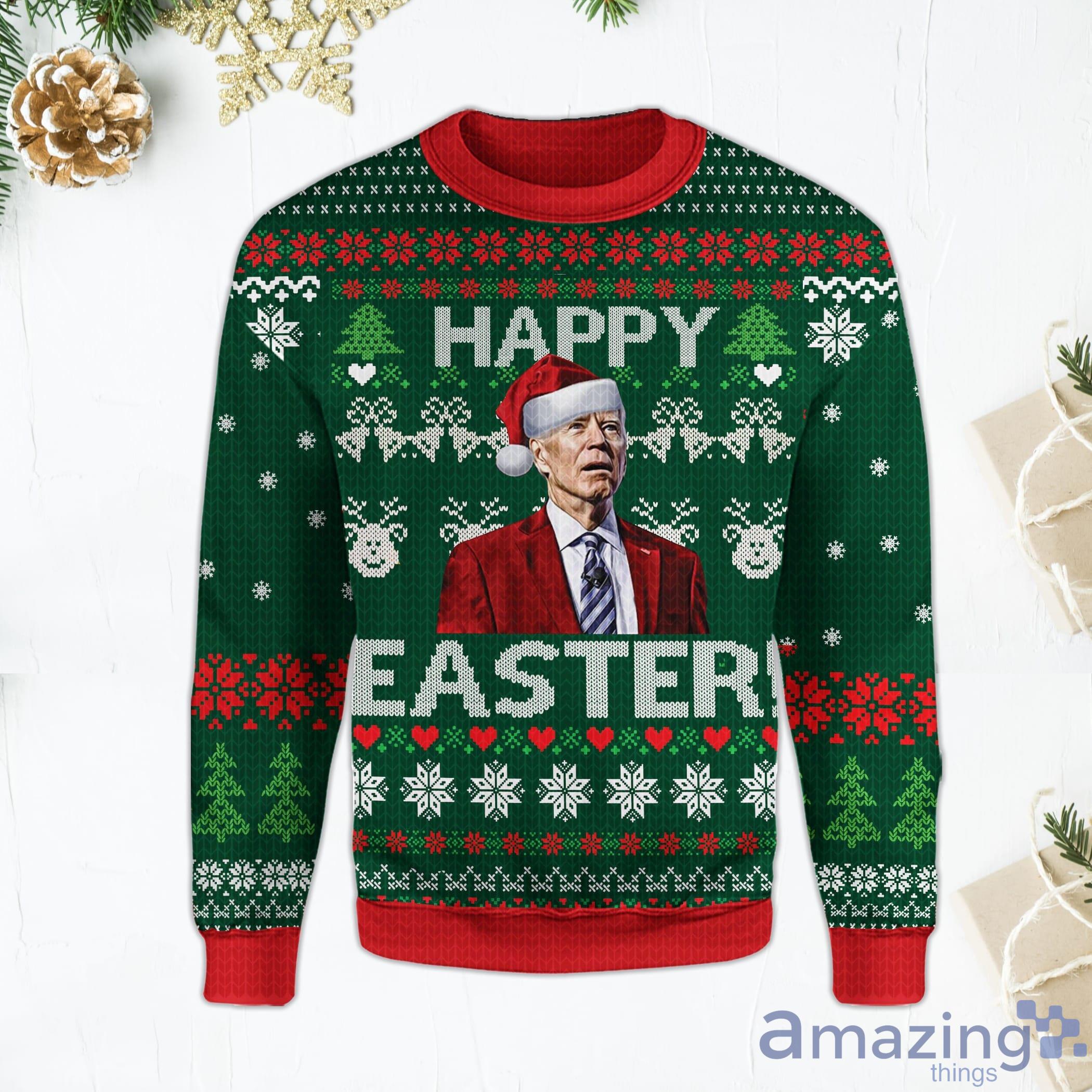 Happy Easter Biden Funny Santa Joe Biden Green Ugly Christmas Sweater Product Photo 1