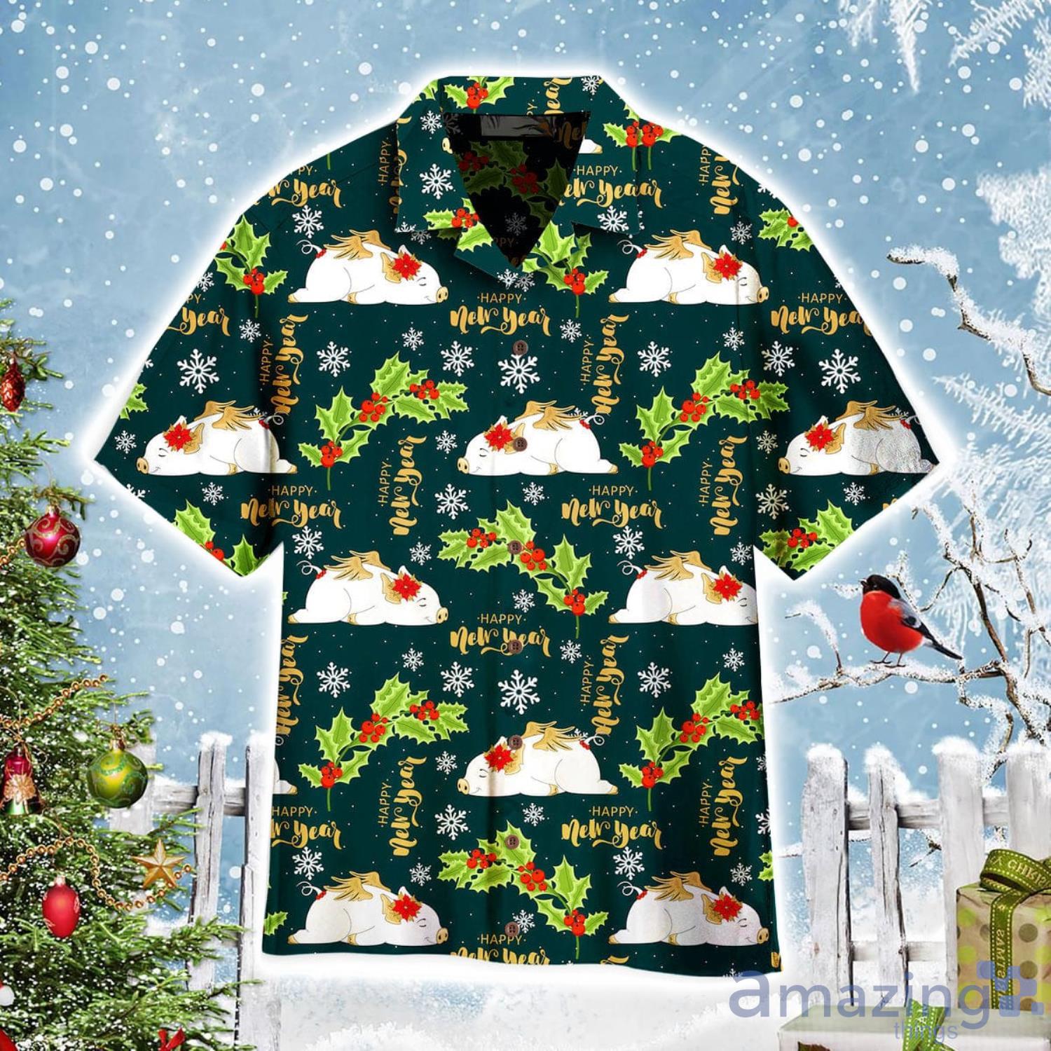 Happy Hoglidays Merry Pigmas Christmas Pattern Aloha Cute Christmas Gift Cute Christmas Gift Hawaiian Shirt Product Photo 1