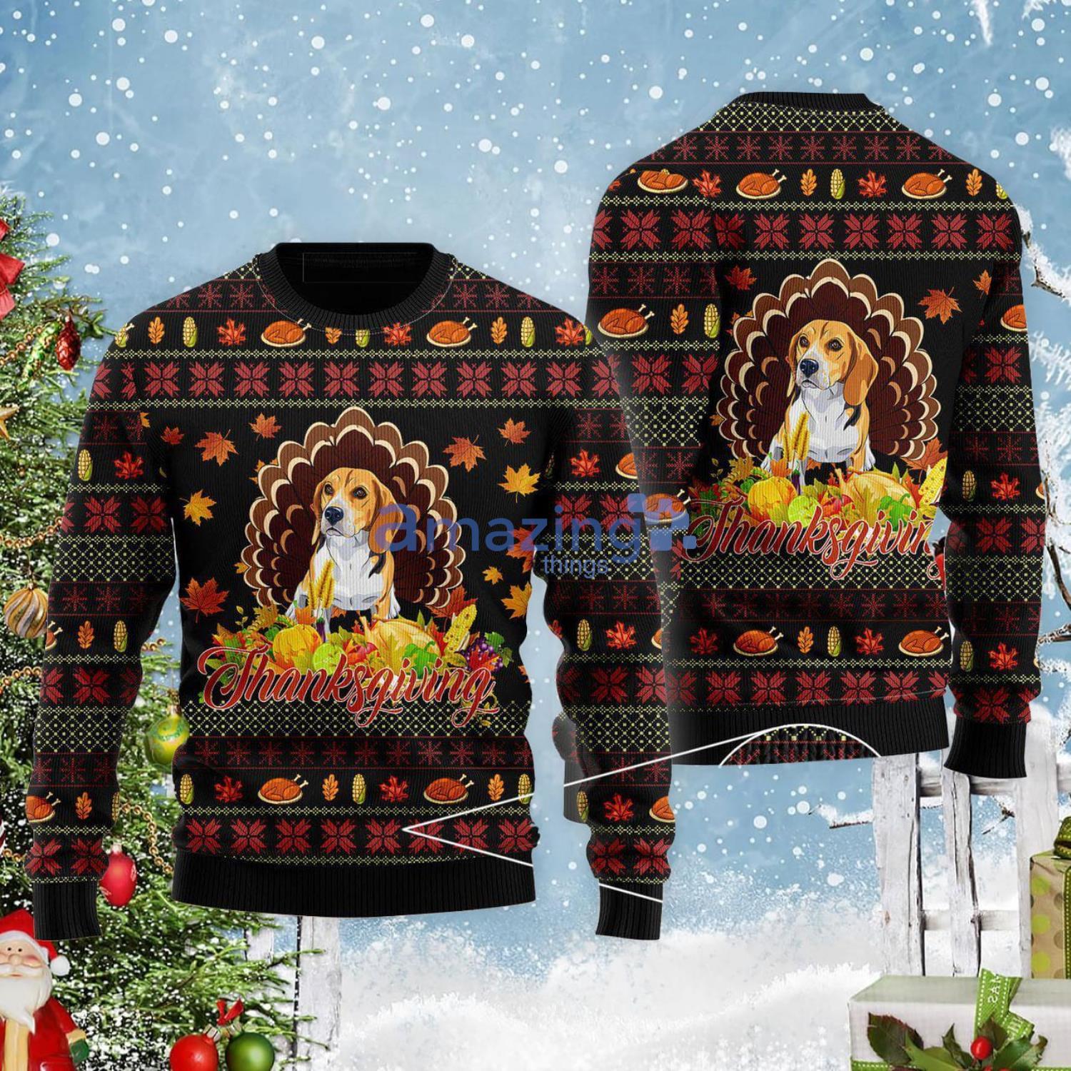 Happy Thanksgiving Funny Beagle Dog Christmas Gift Ugly Christmas Sweater Product Photo 1
