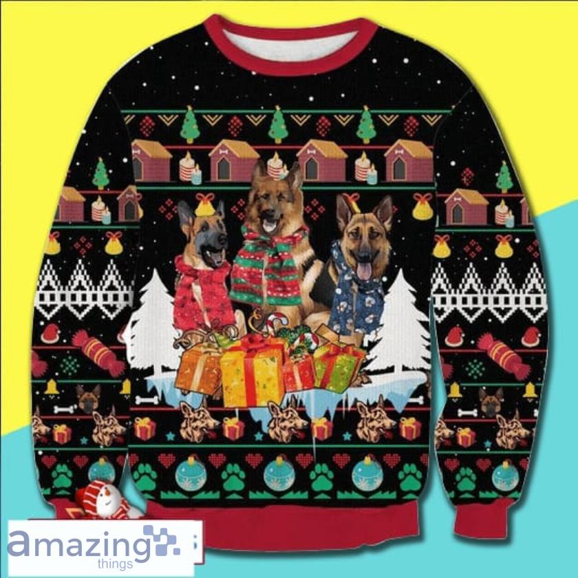Happy Time Together With My German Shepherd Party Full Print Ugly Christmas Sweater Product Photo 1