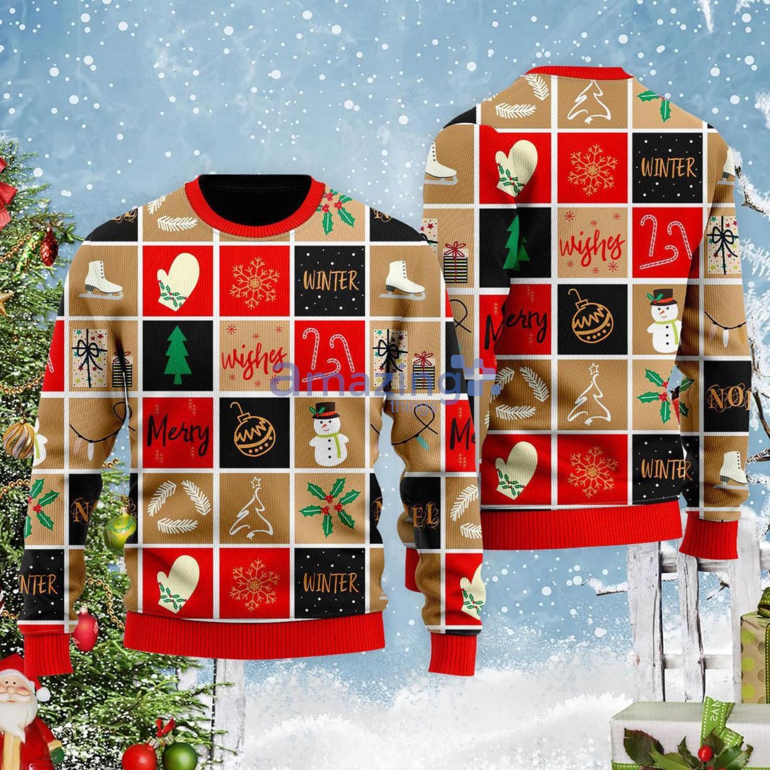 Happy Winter Merry Christmas Pattern Christmas Gift Ugly Christmas Sweater Product Photo 1