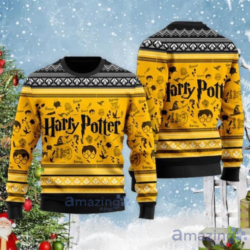 Harry Poster Pattern Yellow Ugly Christmas Sweater Product Photo 1