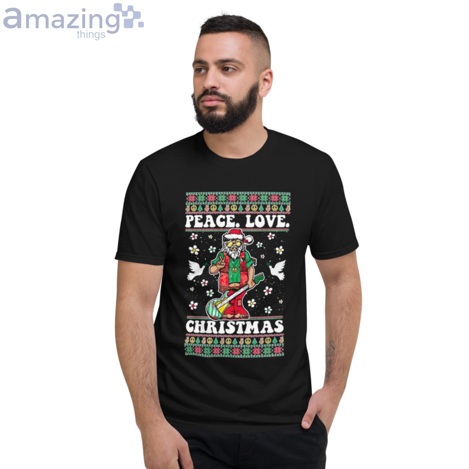 Hippie Santa Playing Guitar Peace Love Christmas Shirt image Hippie Santa Playing Guitar Peace Love Christmas Shirt Product Photo 2