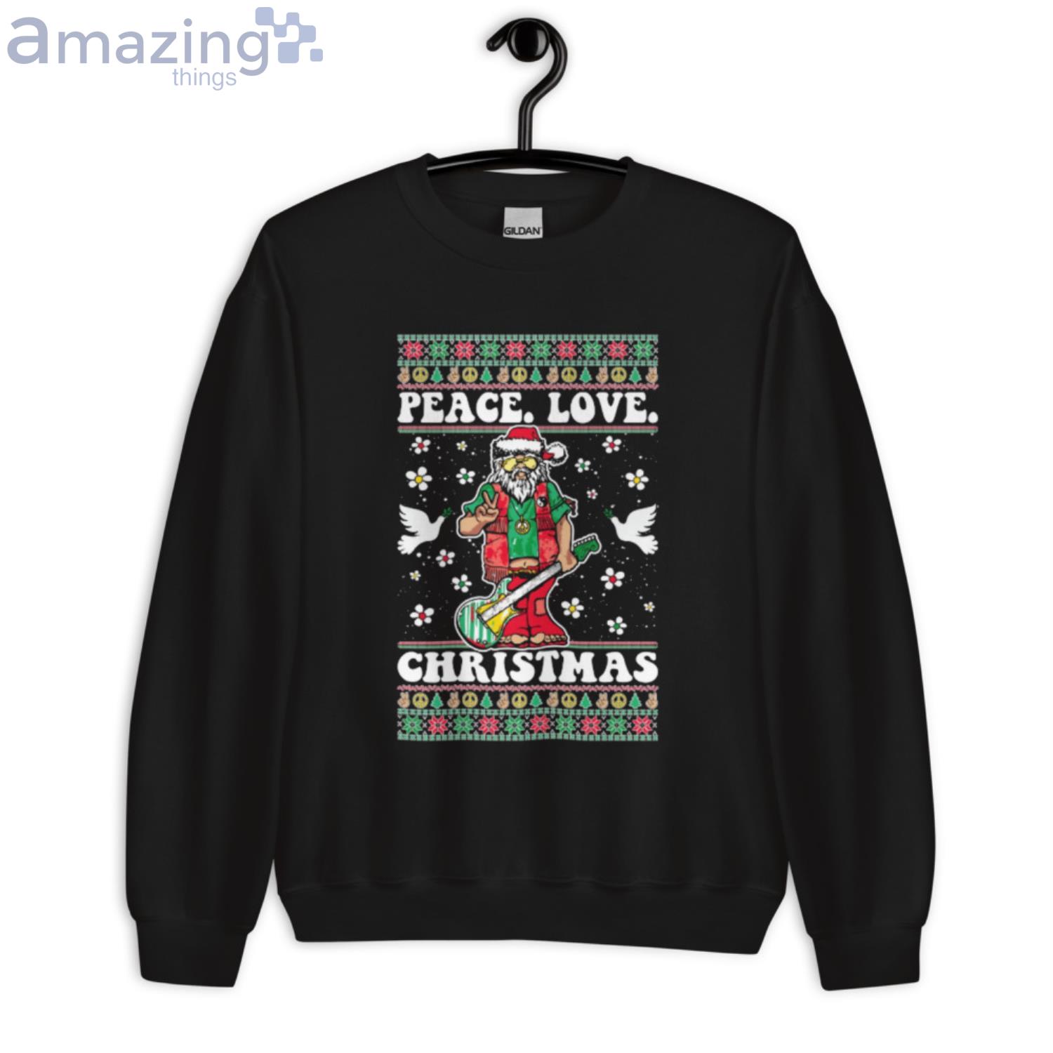 Hippie Santa Playing Guitar Peace Love Christmas Shirt image Hippie Santa Playing Guitar Peace Love Christmas Shirt Product Photo 3