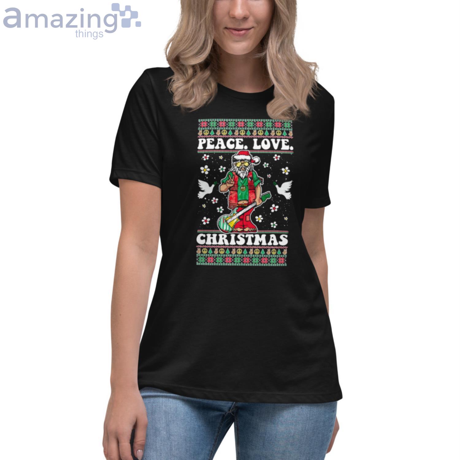 Hippie Santa Playing Guitar Peace Love Christmas Shirt image Hippie Santa Playing Guitar Peace Love Christmas Shirt Product Photo 6